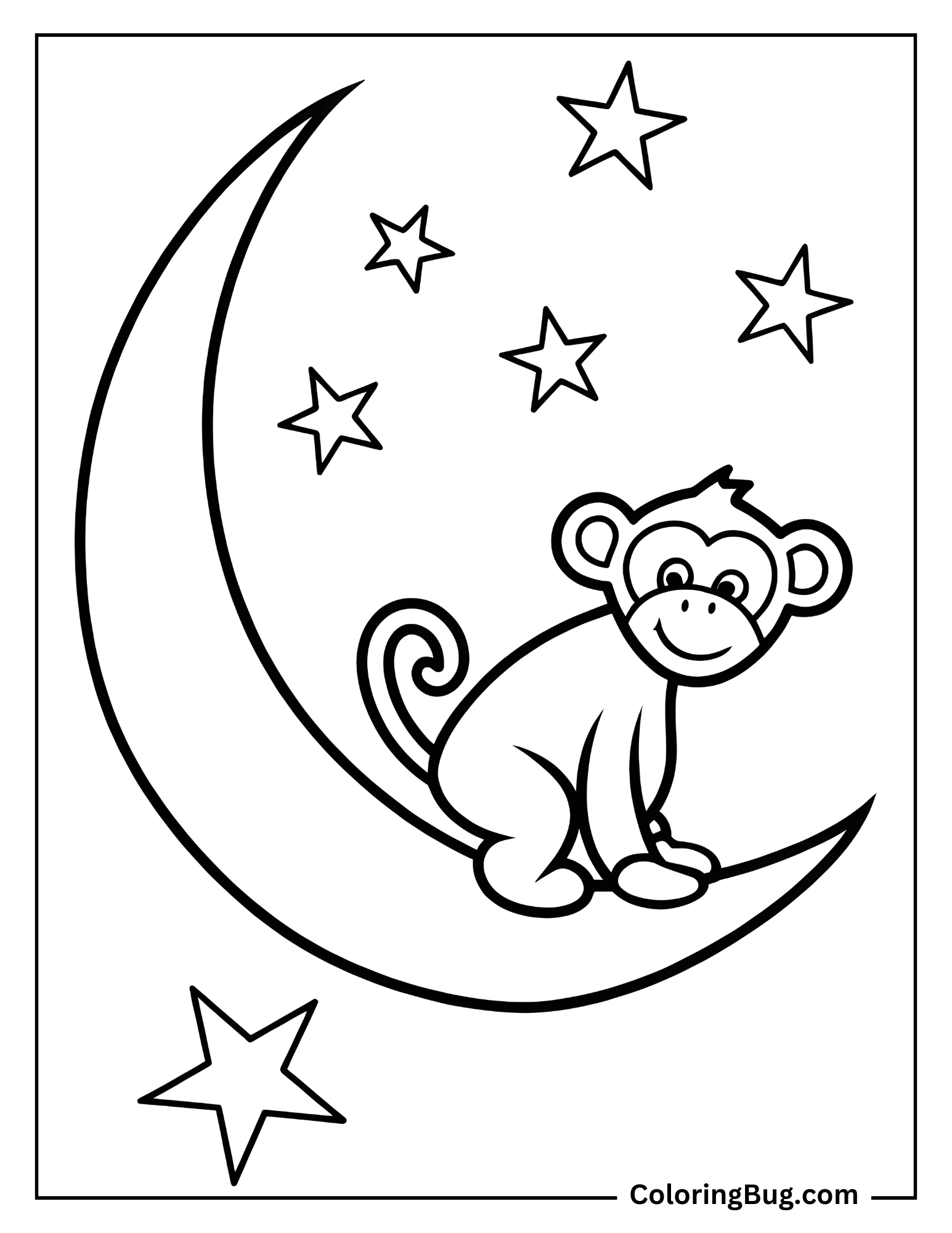 Monkey on Moon Coloring Sheet