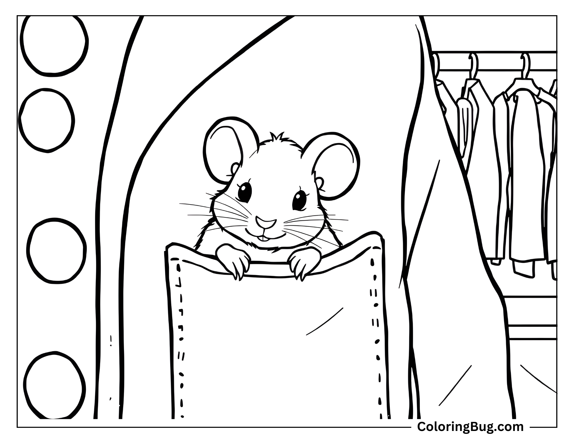 Mouse Hiding Inside Coat Pocket Coloring Sheet