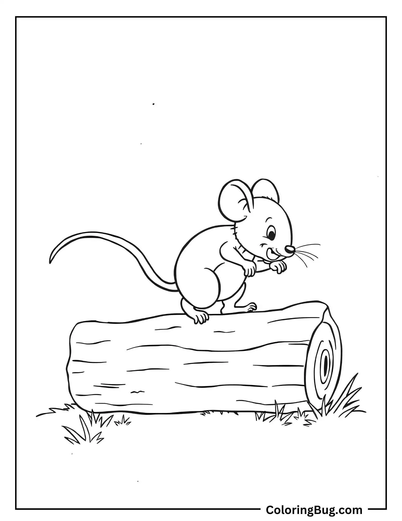 Mouse Hopping Over Log Coloring Sheet