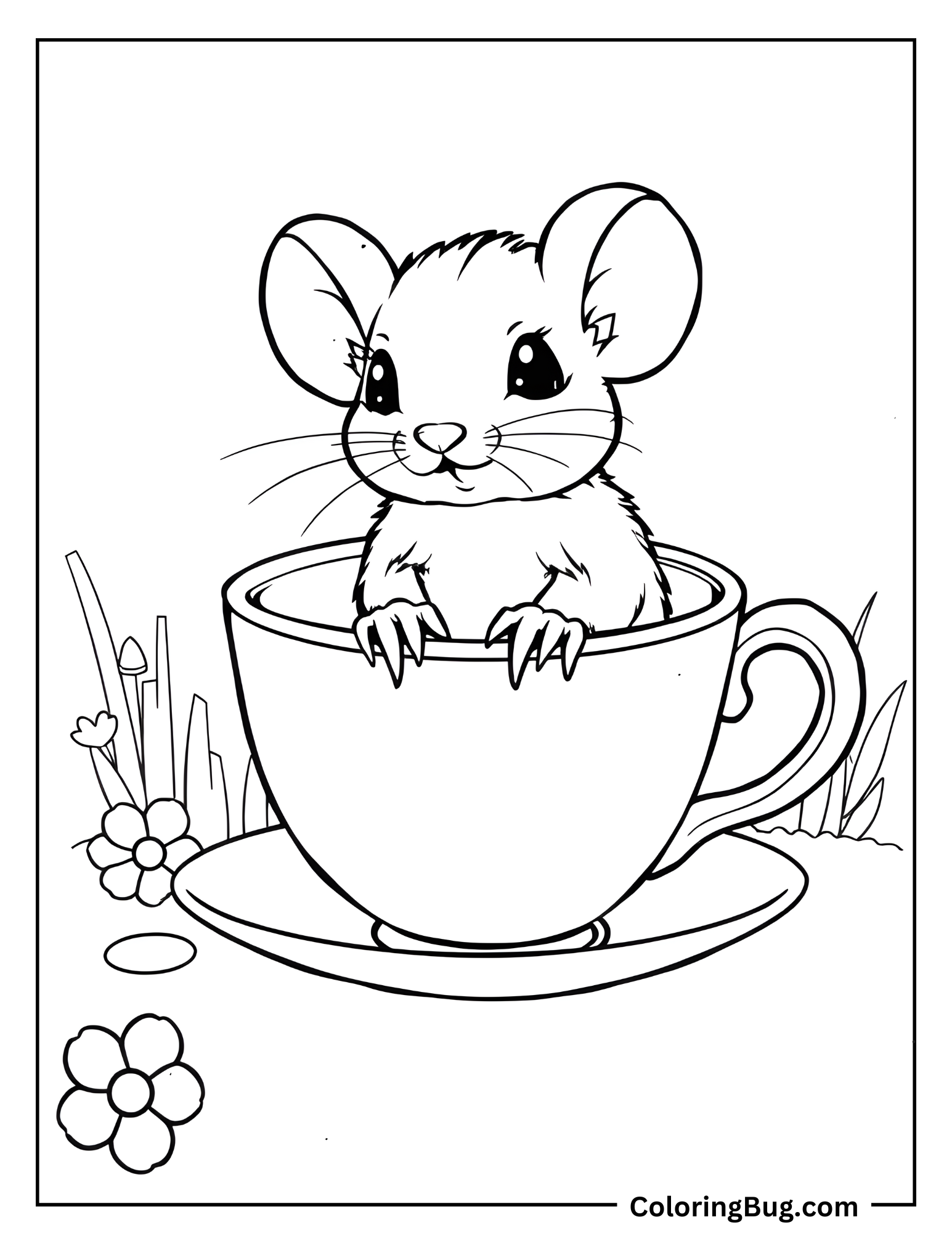 Mouse In Teacup Coloring Sheet