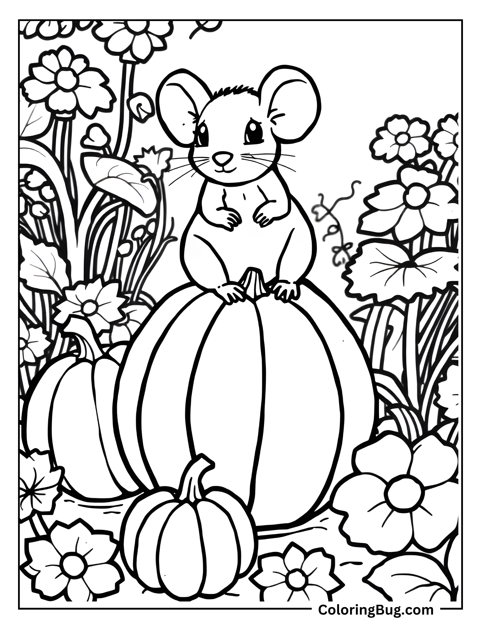 Mouse Sitting On Top Of Pumpkin Coloring Sheet