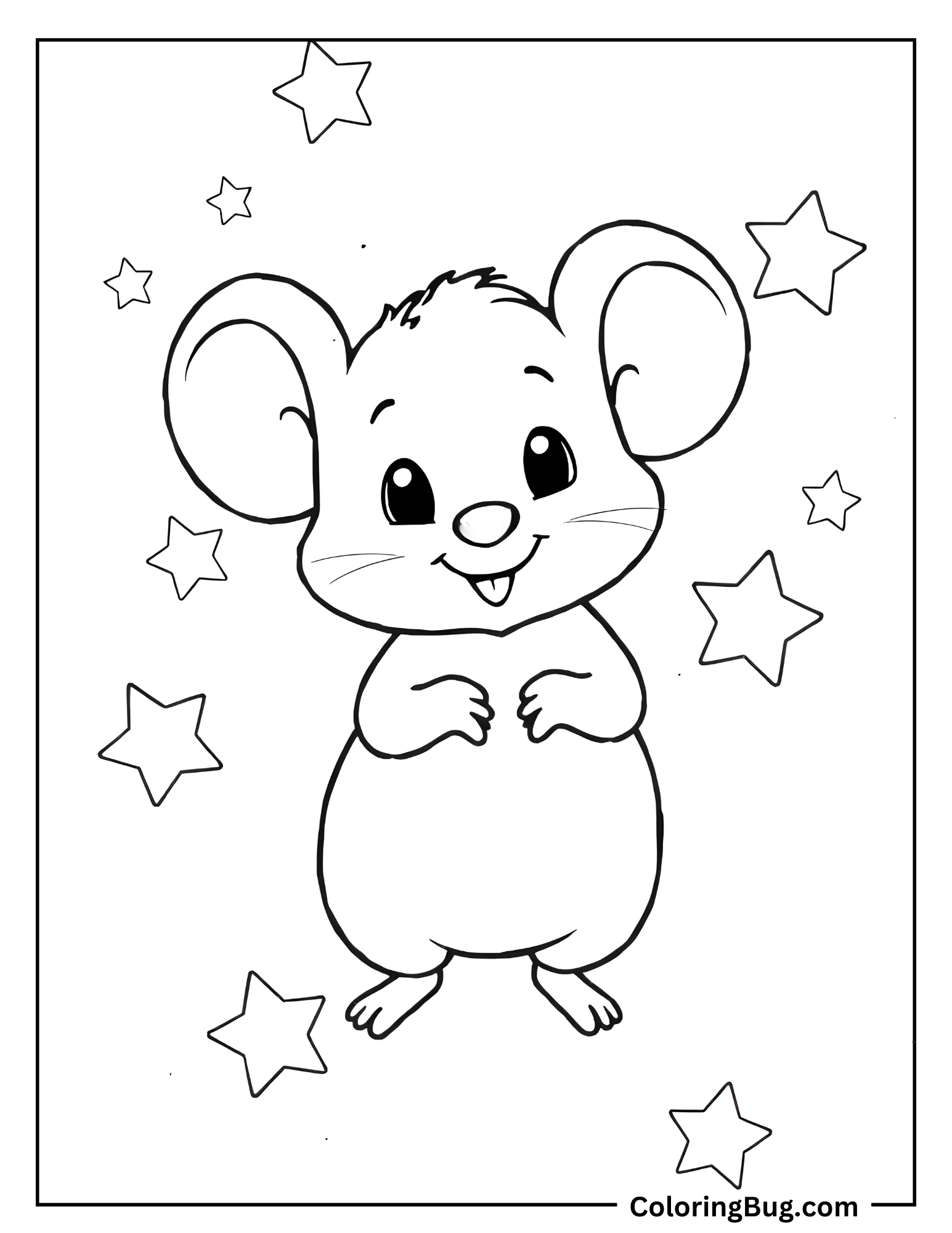 Mouse Surrounded By Stars Coloring Sheet