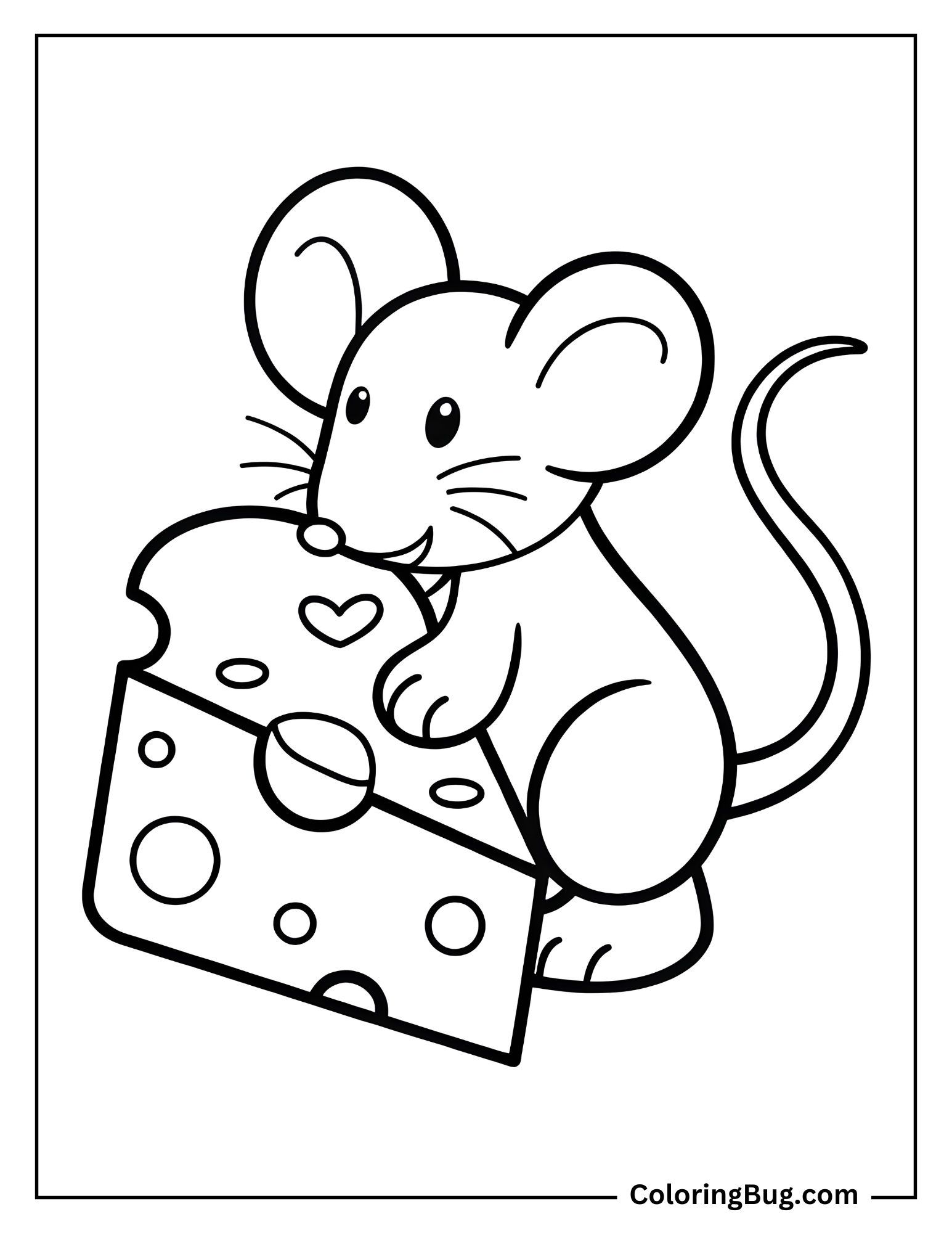 Mouse with Big Piece of Cheese Coloring Sheet