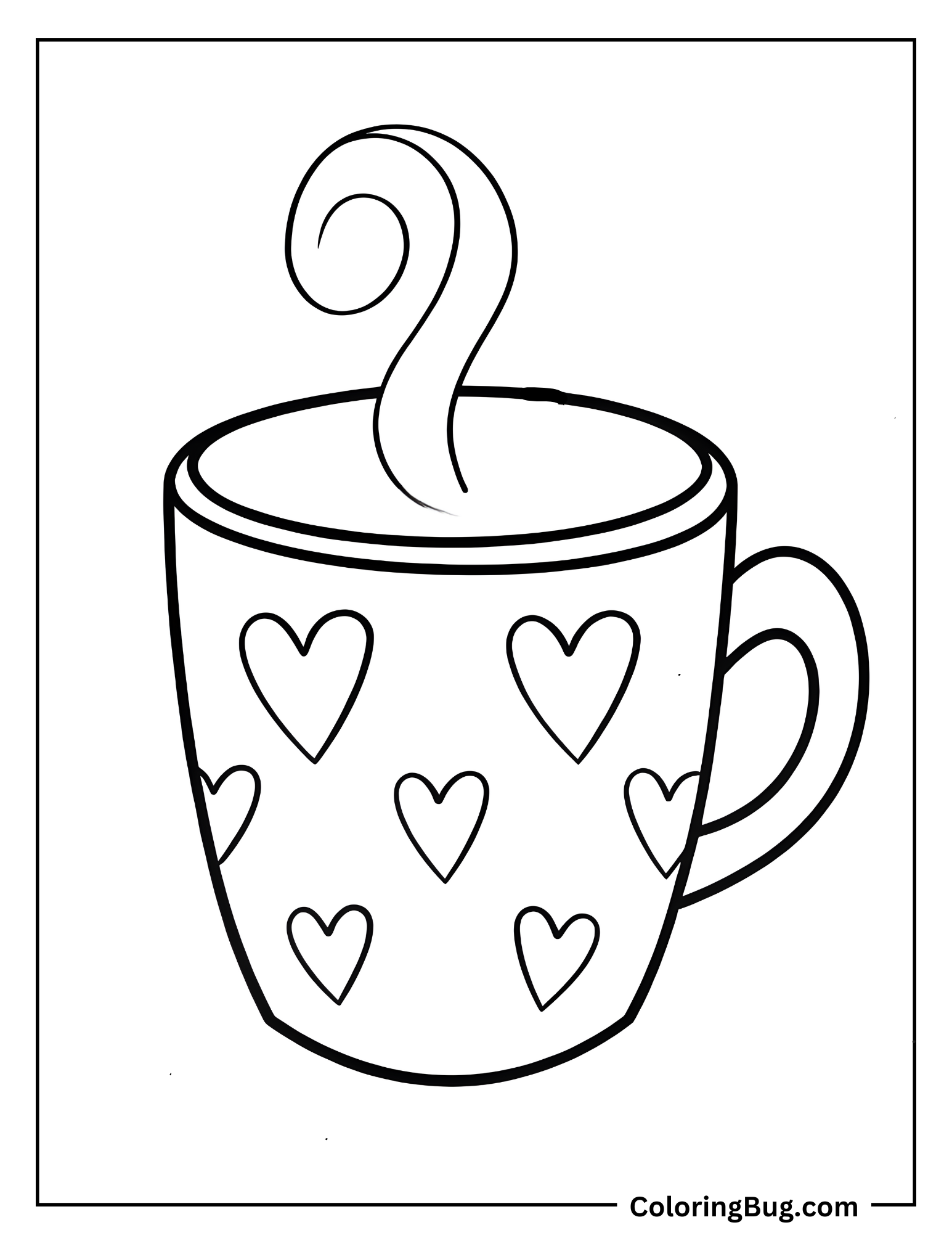 Mug With Hearts Coloring Sheet