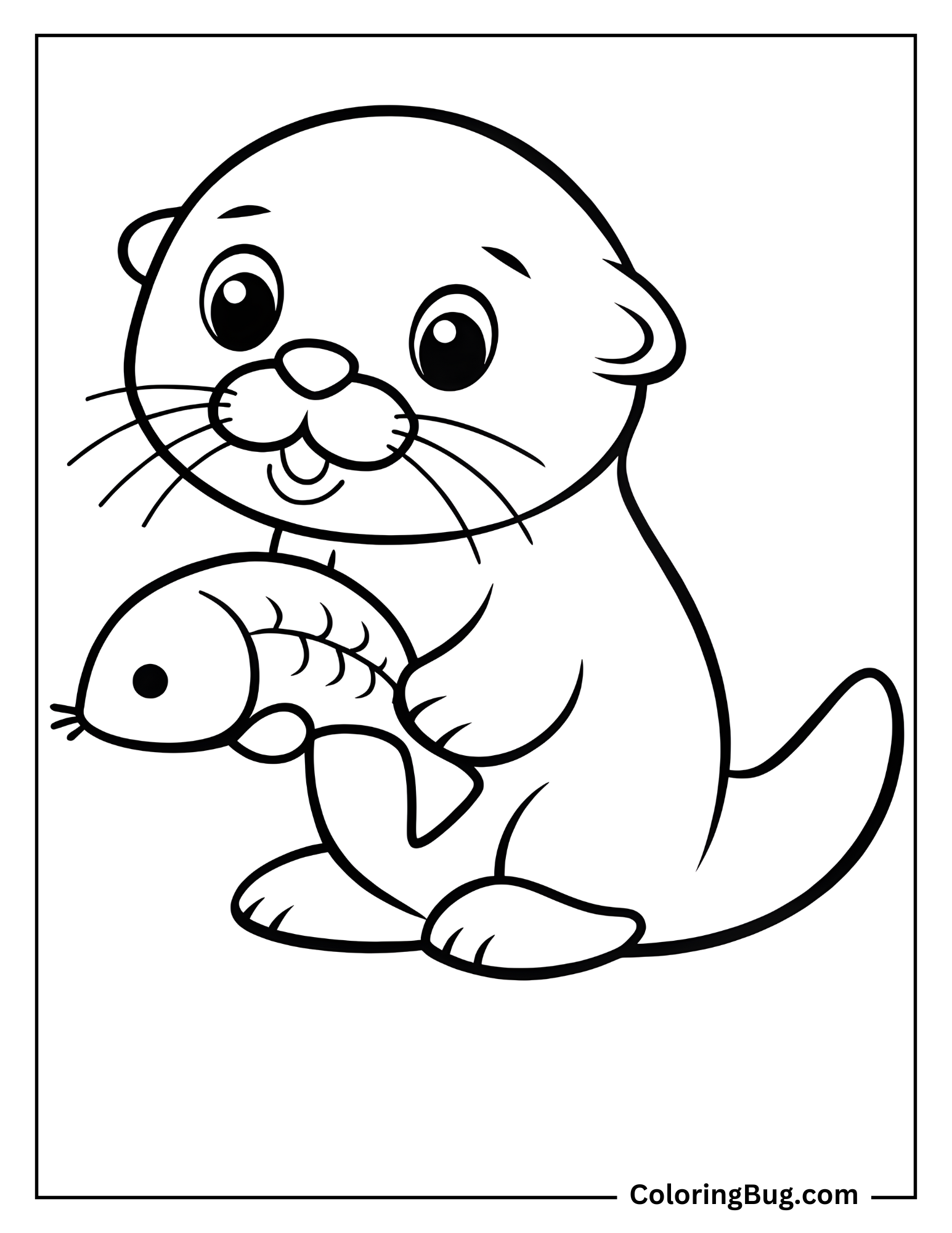 Otter Catching A Fish Coloring Sheet