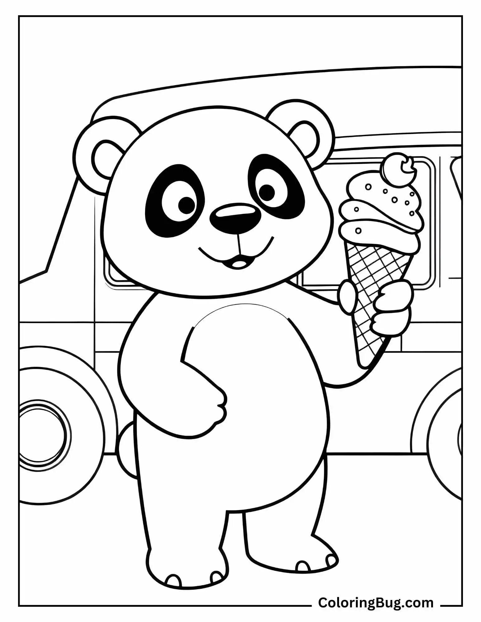 Panda Holding Ice Cream Coloring Sheet