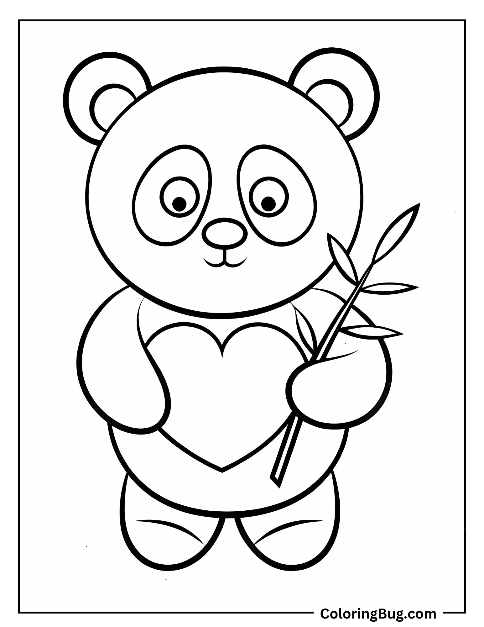 Panda Holding heart Shaped Bamboo Coloring Sheet 