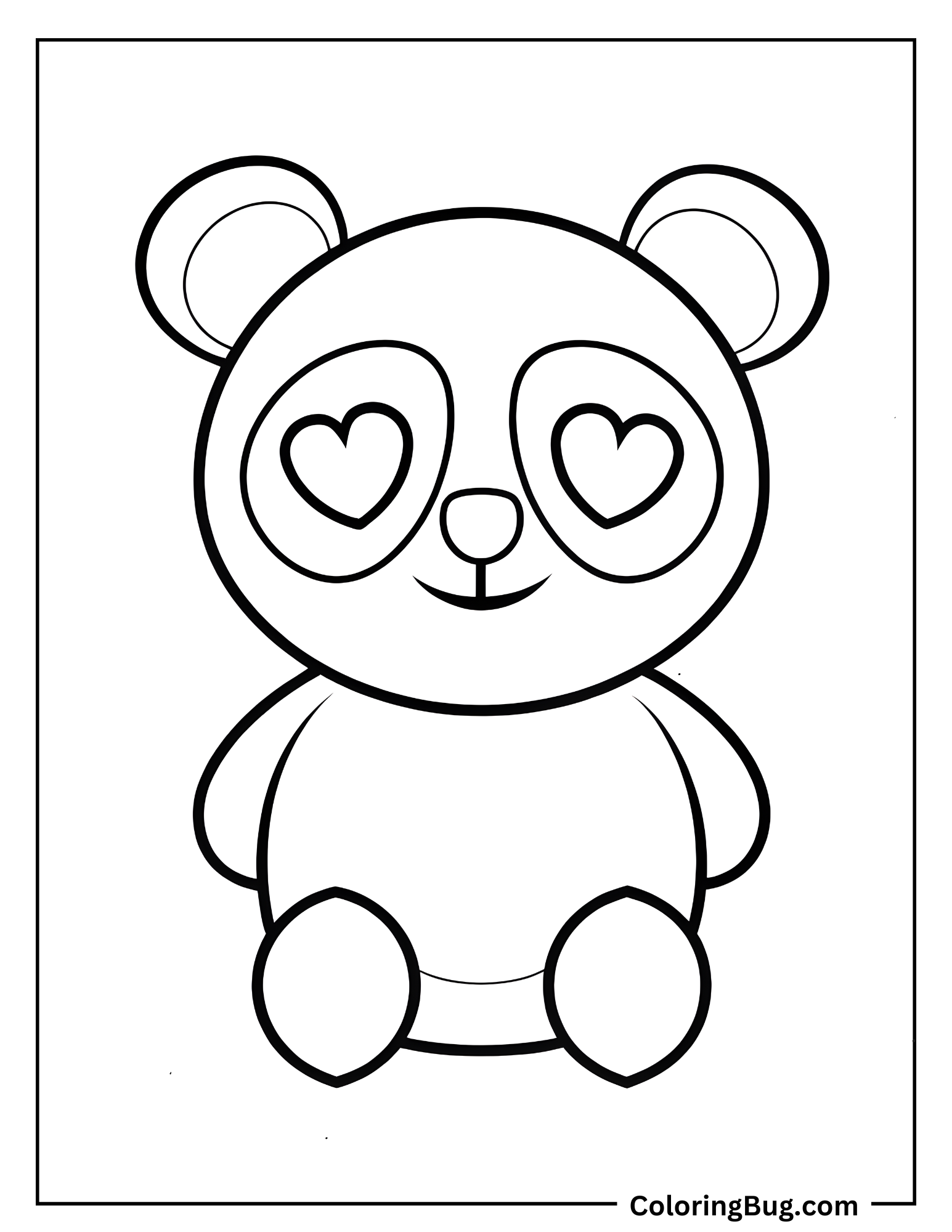 Panda With Heart Eyes Coloring Sheet
