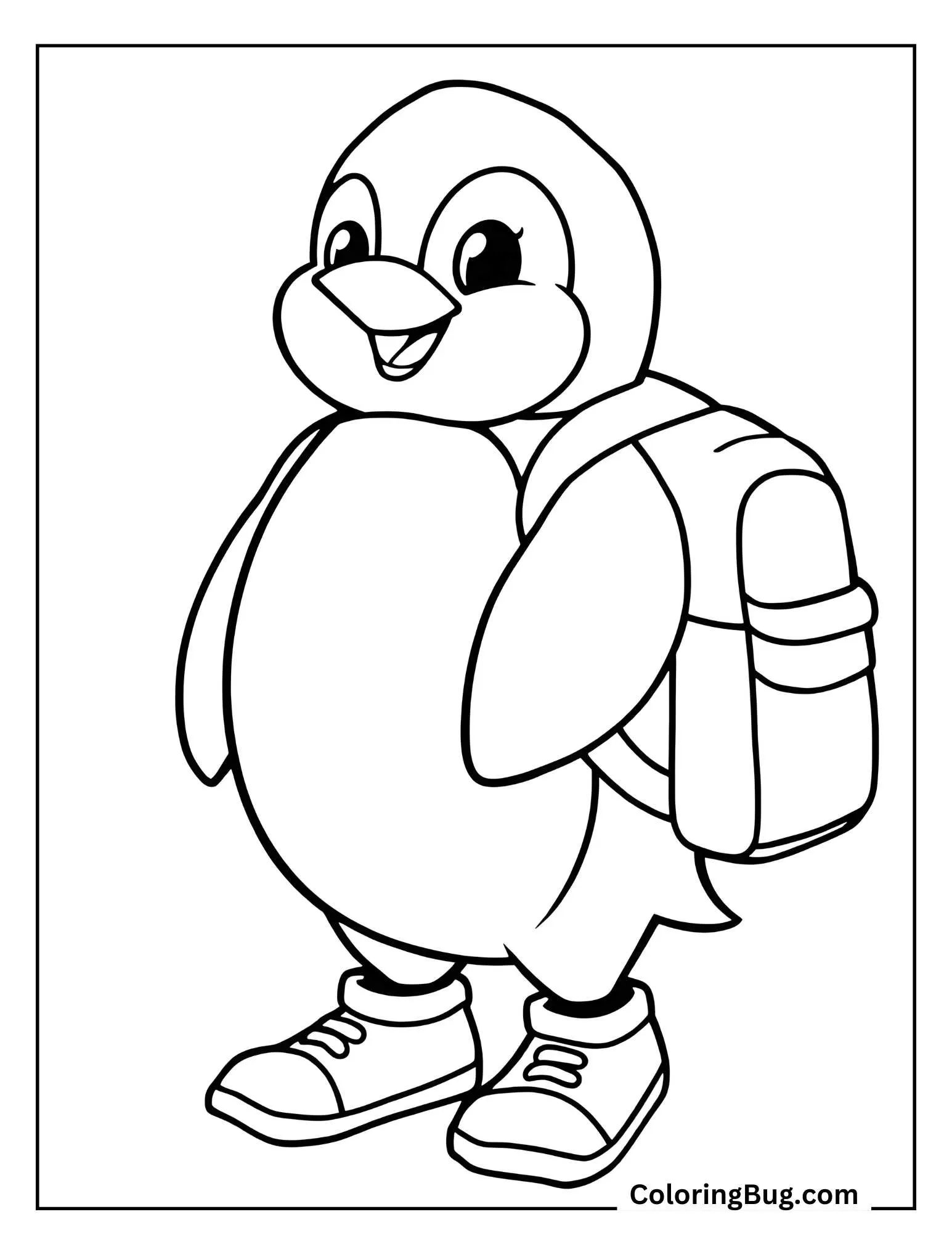 Penguin Wearing Backpack Coloring Sheet