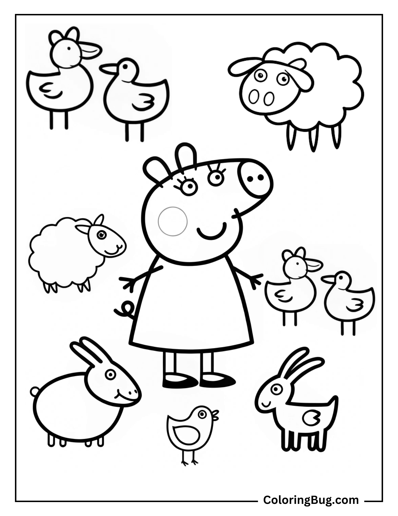 Peppa Pig Fishing with Mummy Pig and George Coloring Page