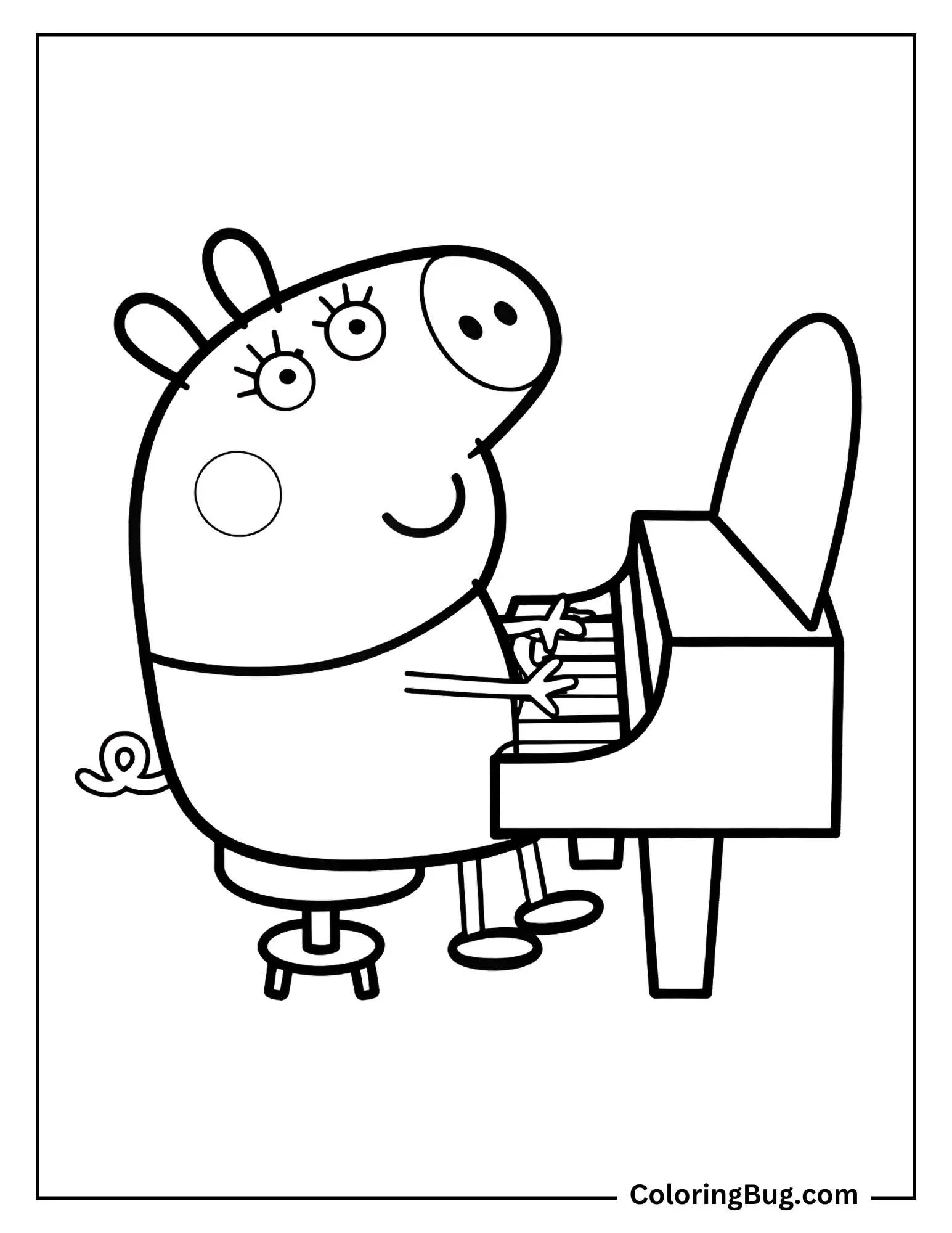 Peppa Pig Playing Piano Coloring Page