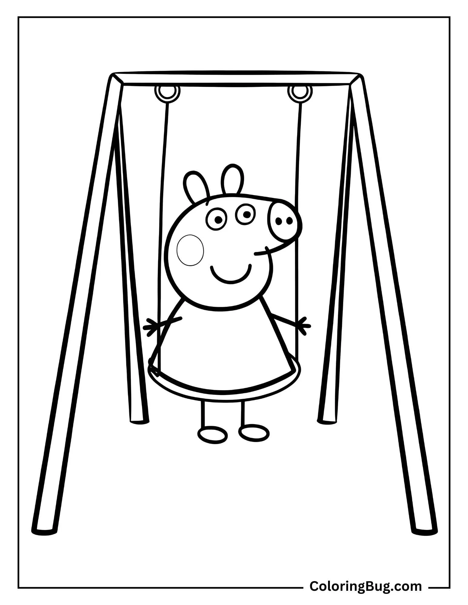 Peppa Pig Playing on Swings Coloring Page