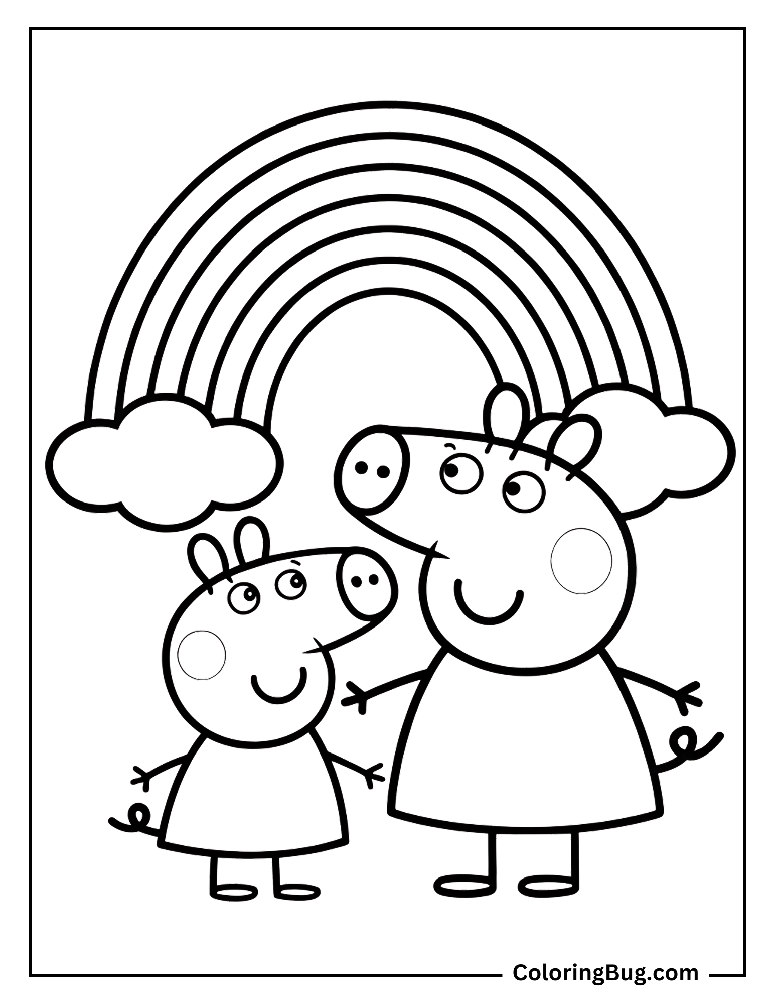 Peppa Pig and George with Rainbow Coloring Page
