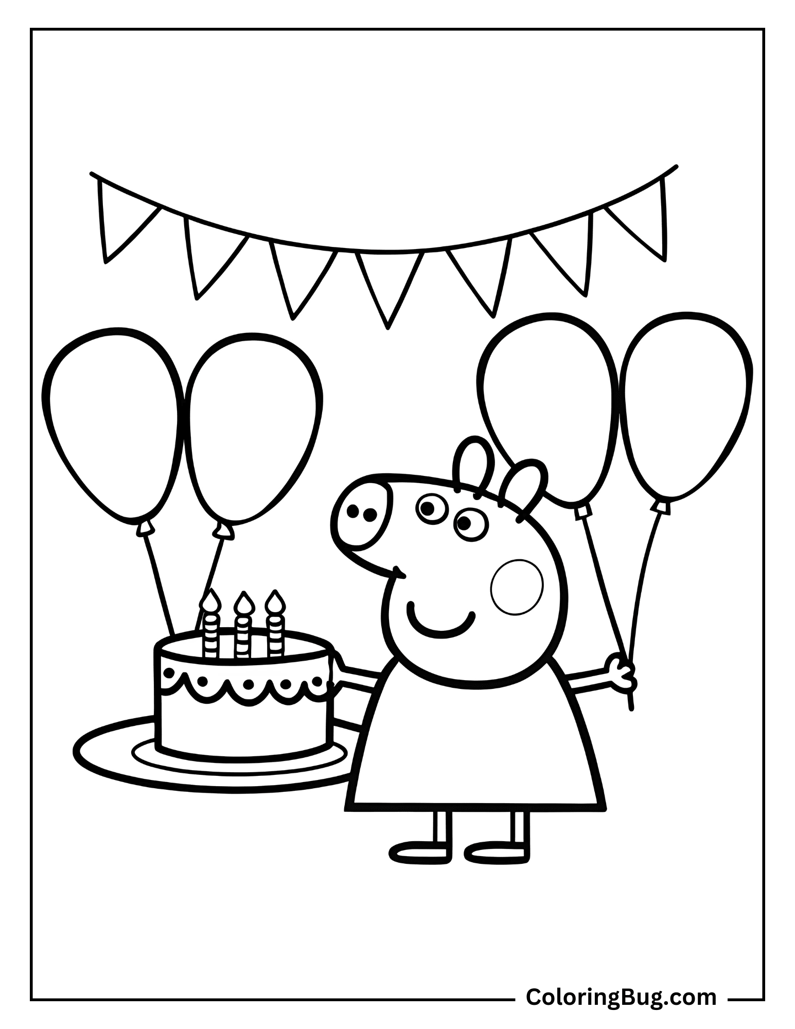 Peppa Pig at Birthday Party Coloring Page
