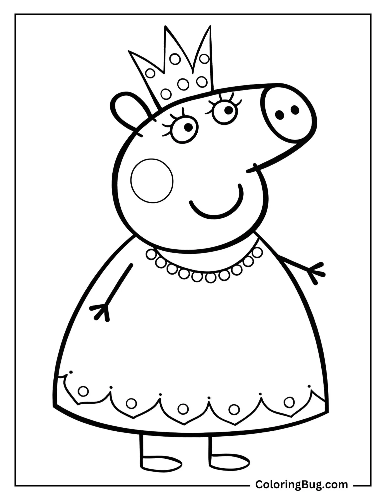 Peppa Pig in Princess Costume Coloring Page