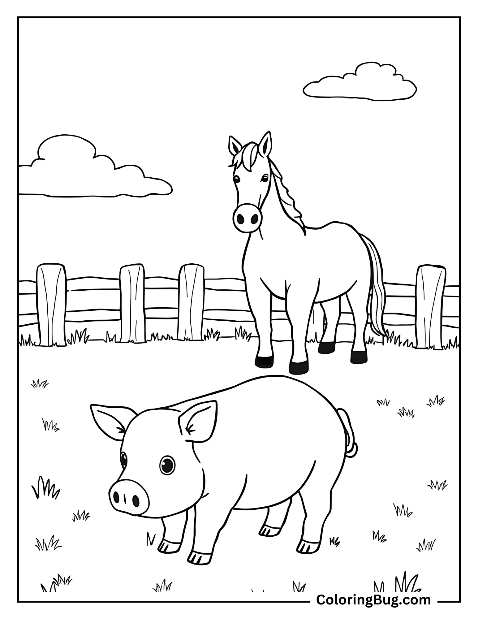 Pig With Horse Coloring Sheet