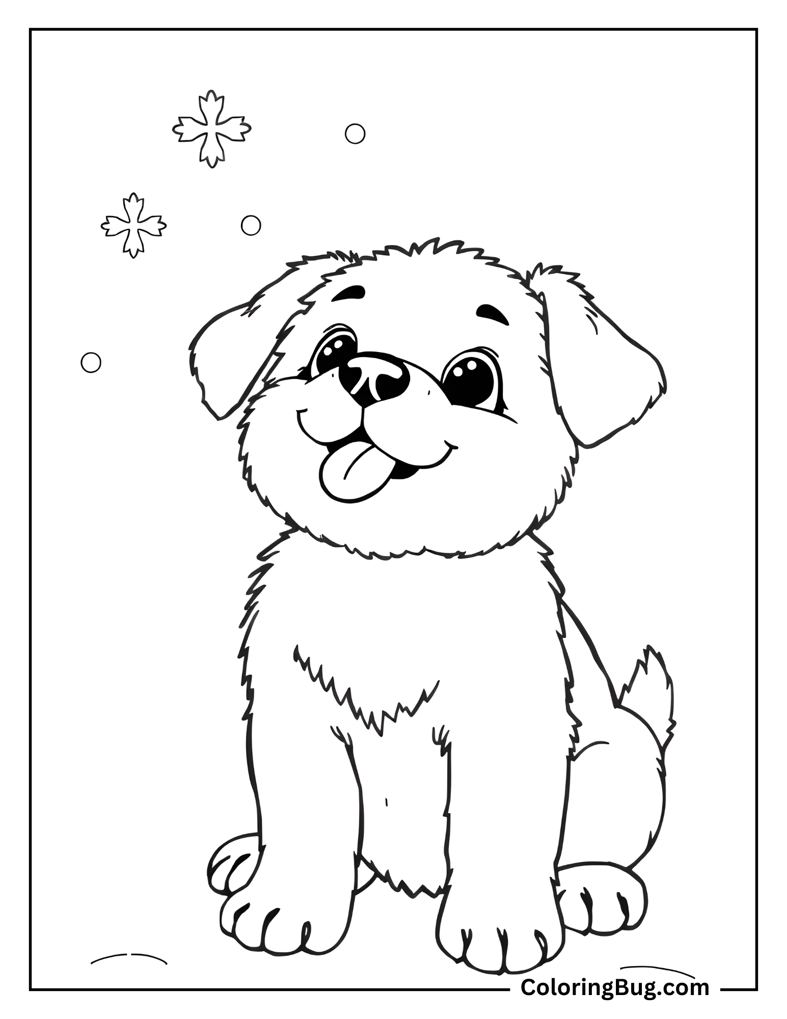 Puppy Trying to Catch a Snowflake With Its Tongue Coloring Sheet
