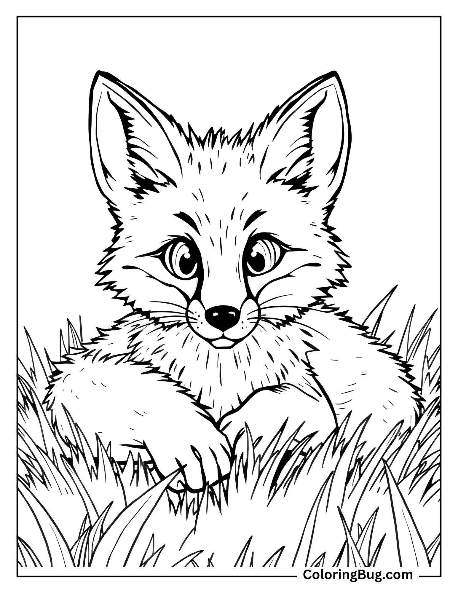 Realistic Fox Lying on Grass coloring Sheet