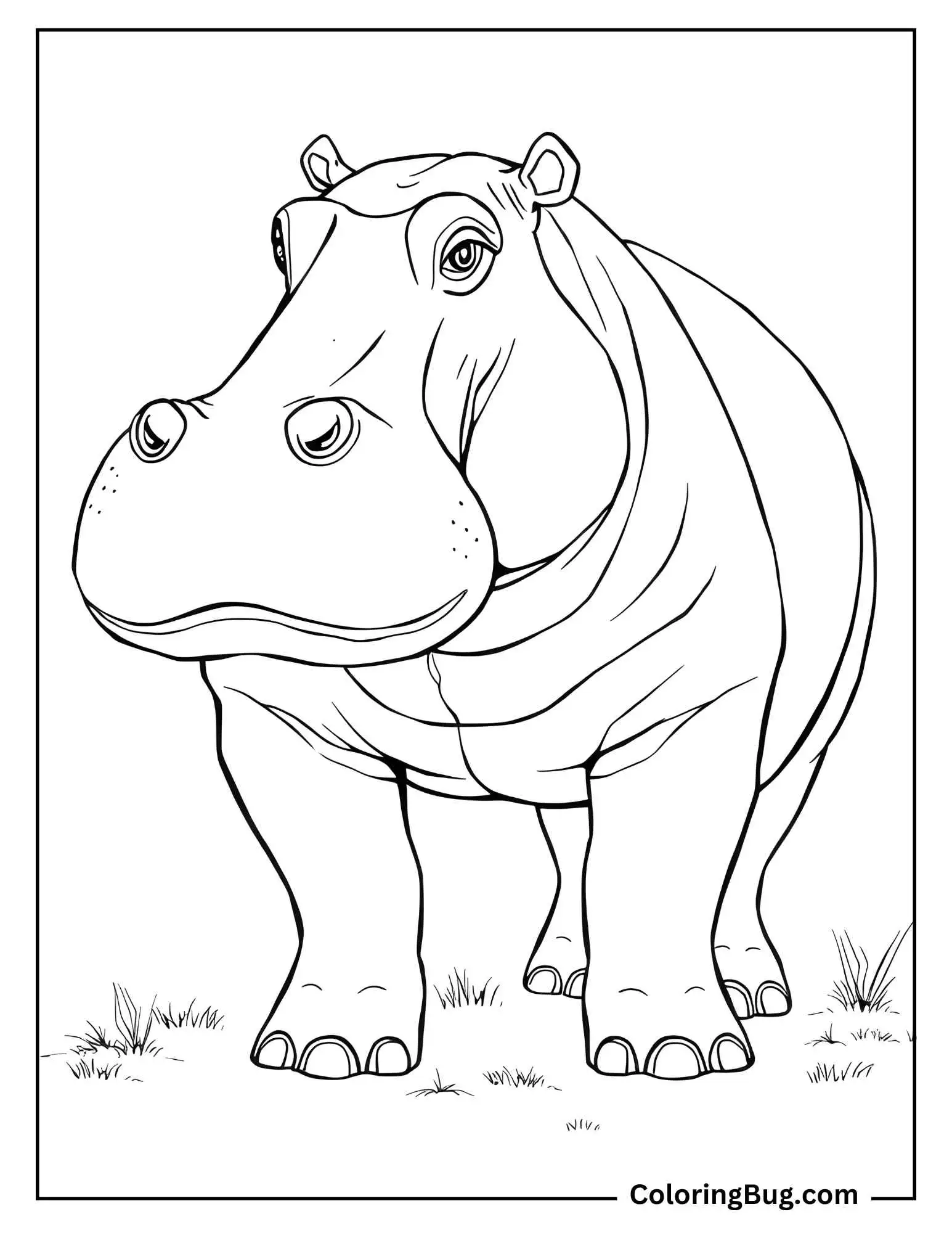 Realistic Hippo Coloring Sheet