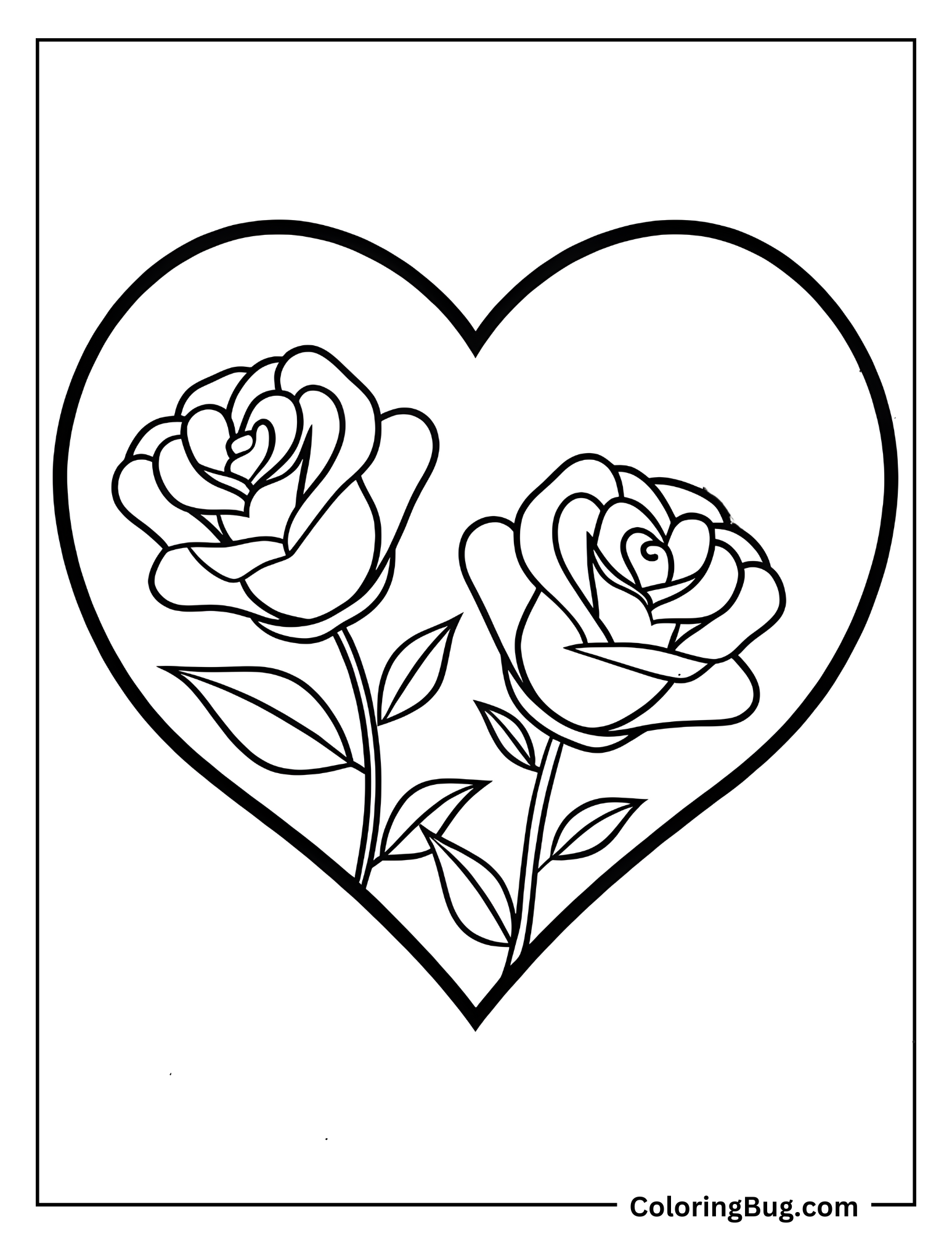 Roses Inside Heart Coloring Sheet
