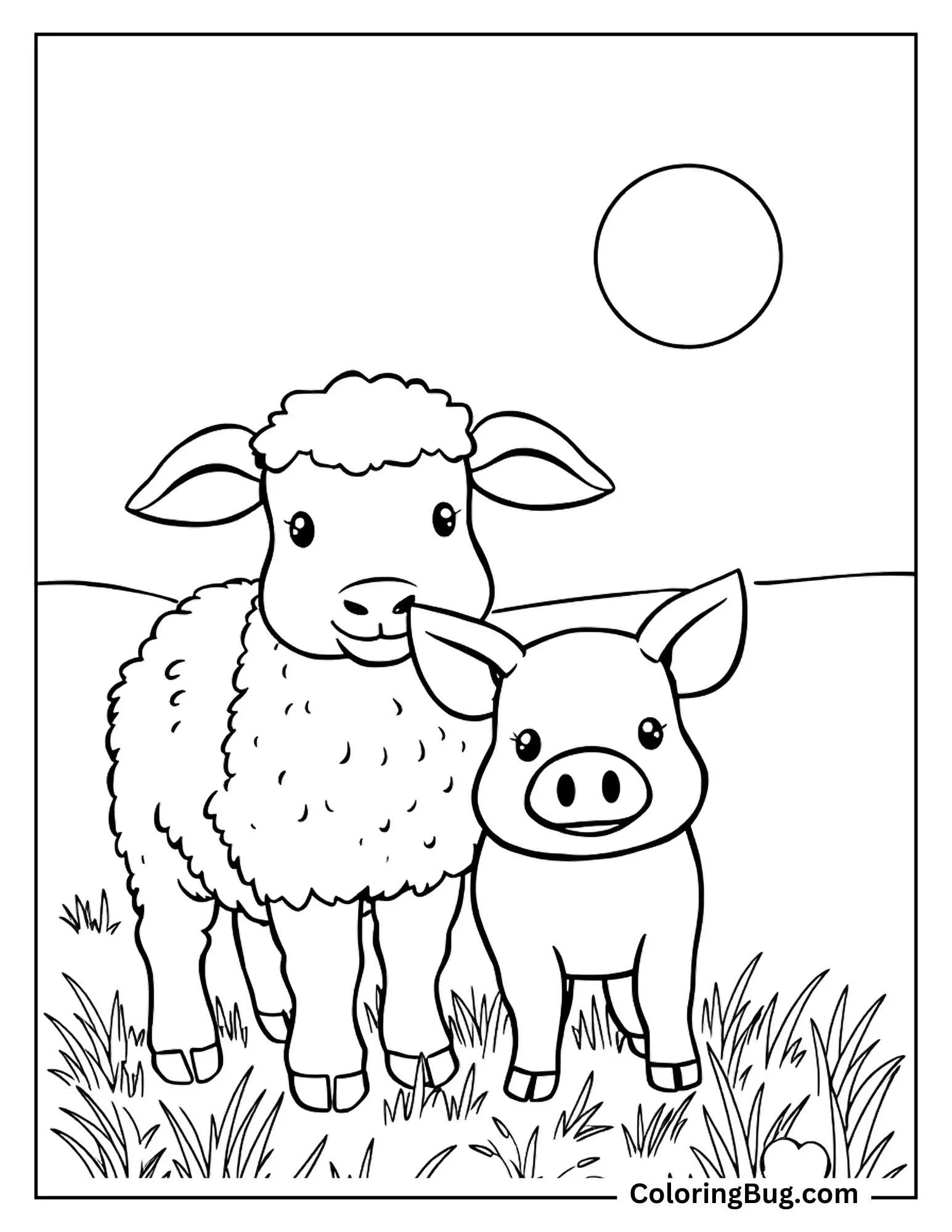 Sheep With Pig Coloring Sheet