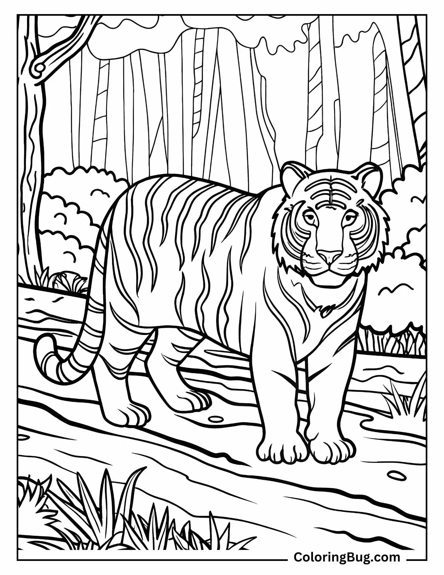 Siberian Tiger in Jungle Coloring Sheet