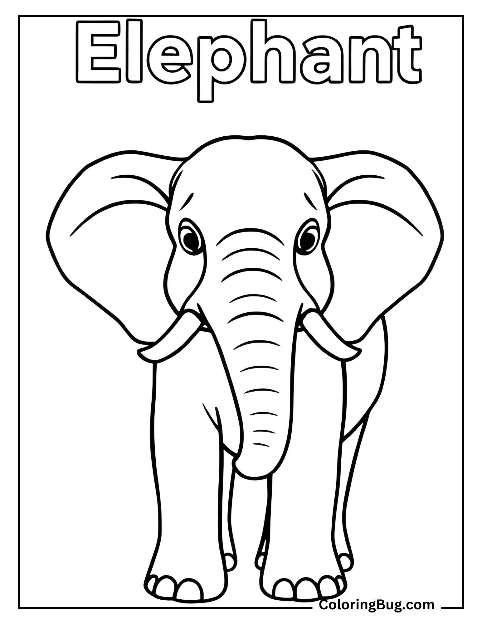 Simple Elephant With Spelling coloring Sheet