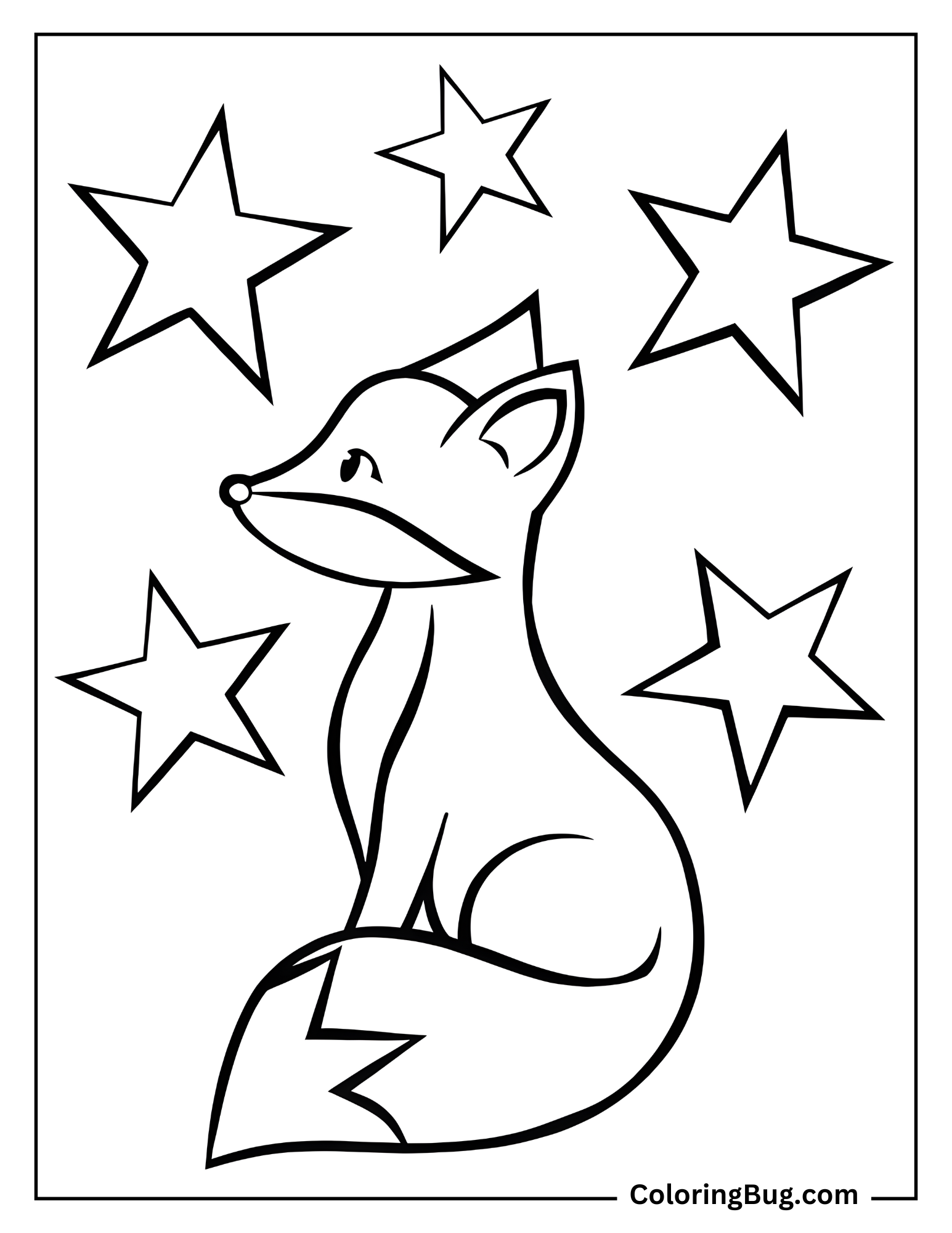 Simple Fox With Stars Coloring Sheet