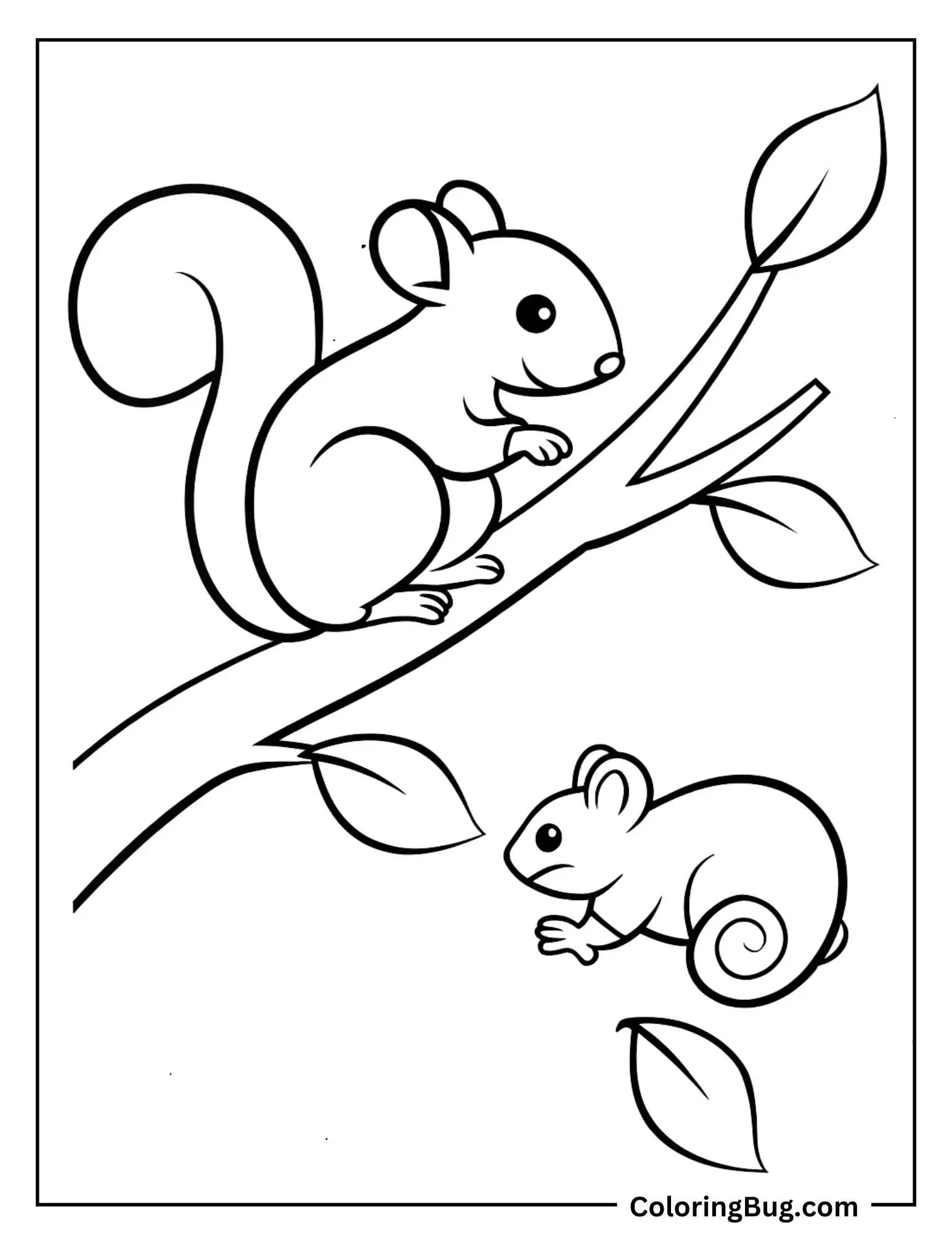Squirrel with Mouse Coloring Sheet 