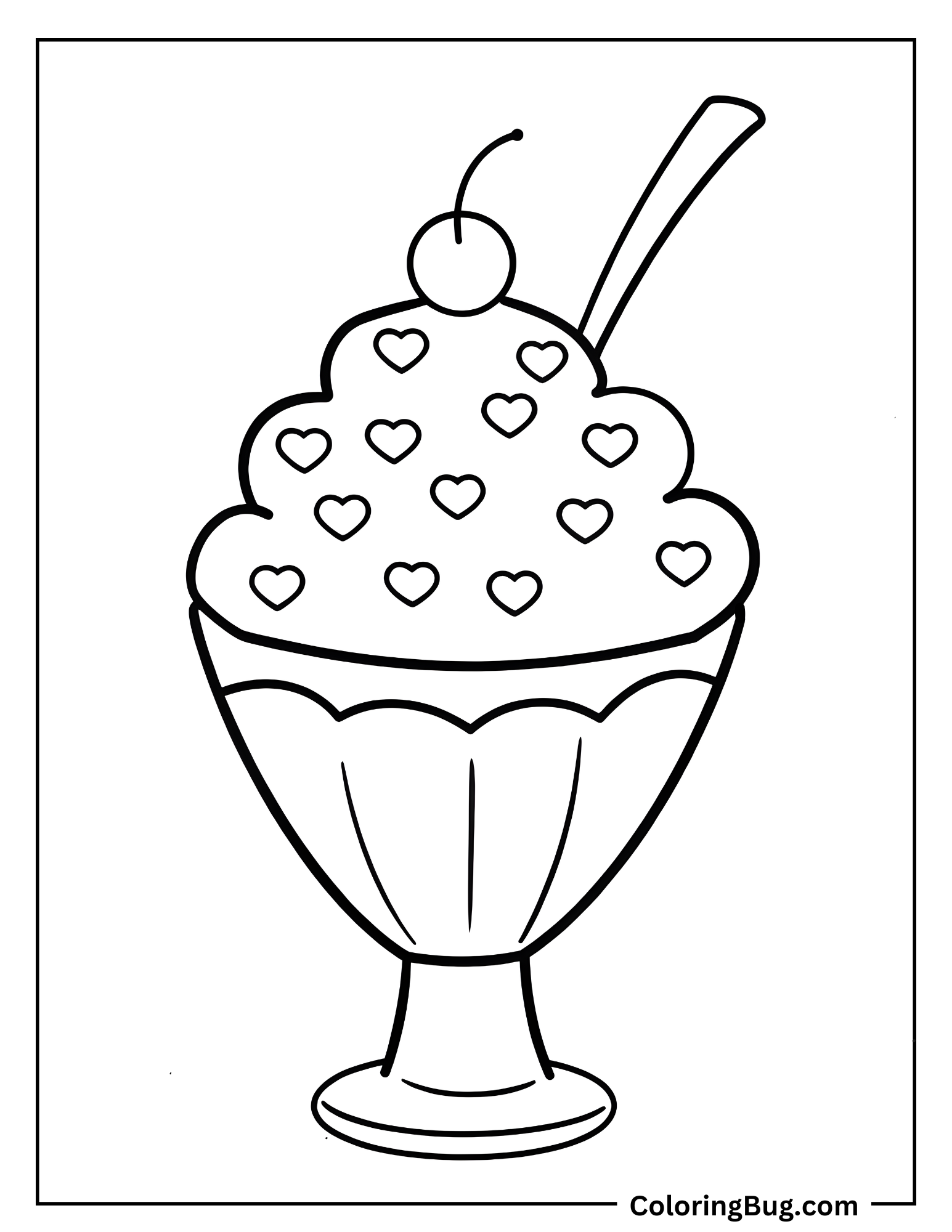Sundae With Heart Shaped Sprinkles Coloring Sheet