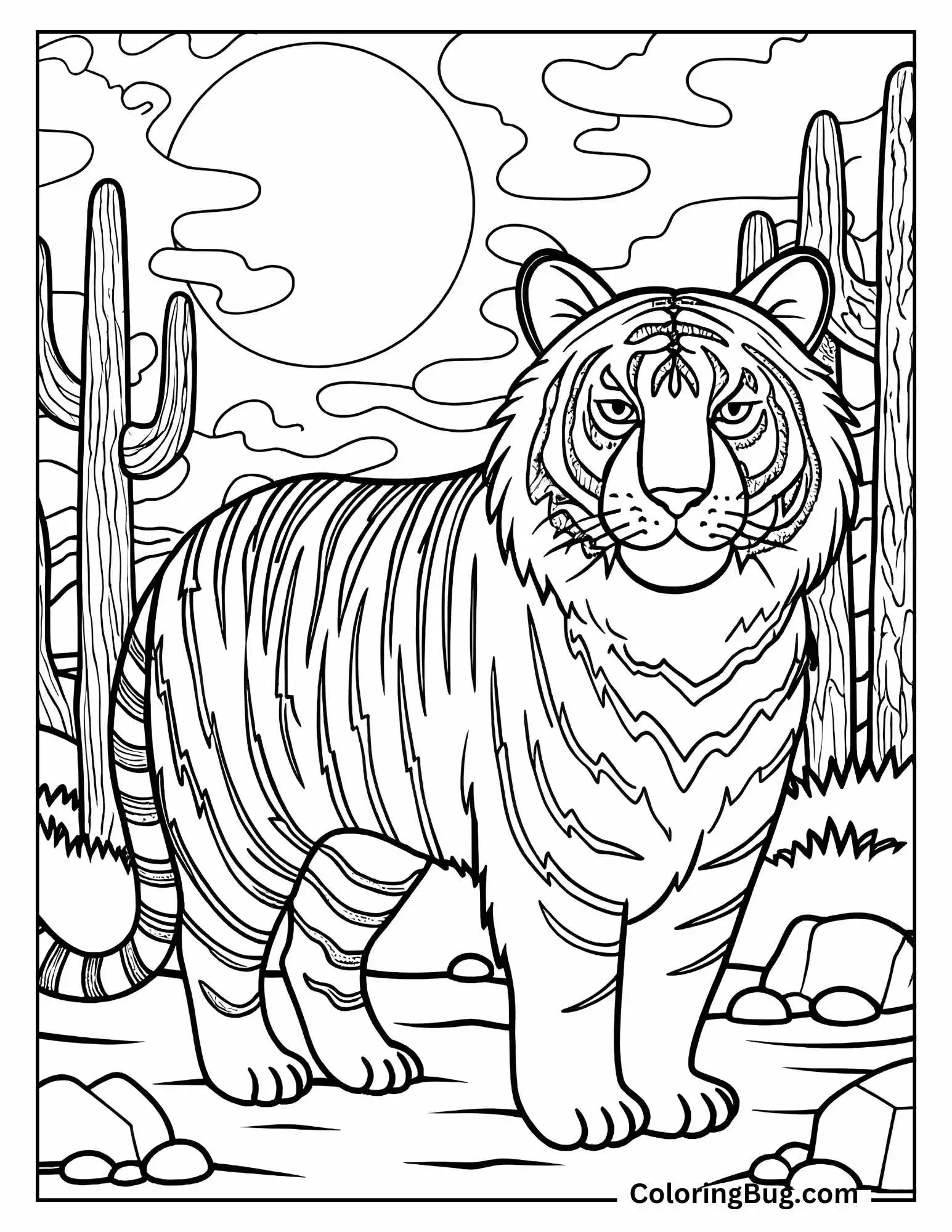 Tiger in Desert Coloring Sheet