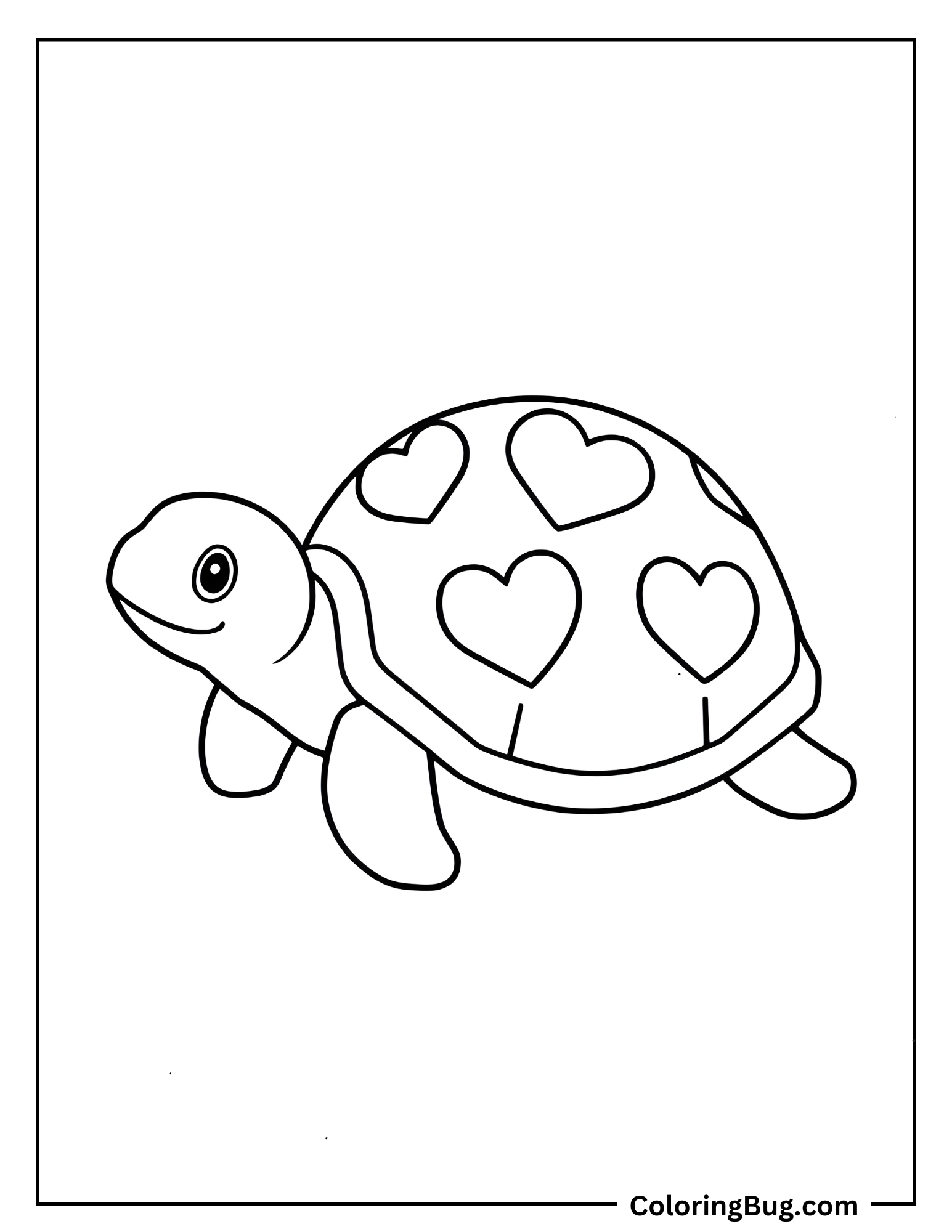 Turtle With Heart Spots On Shell Coloring Sheet