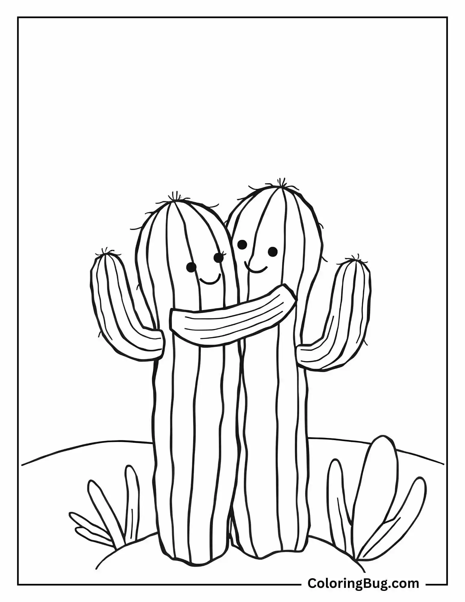 Two Cactus Hugging Coloring Sheet