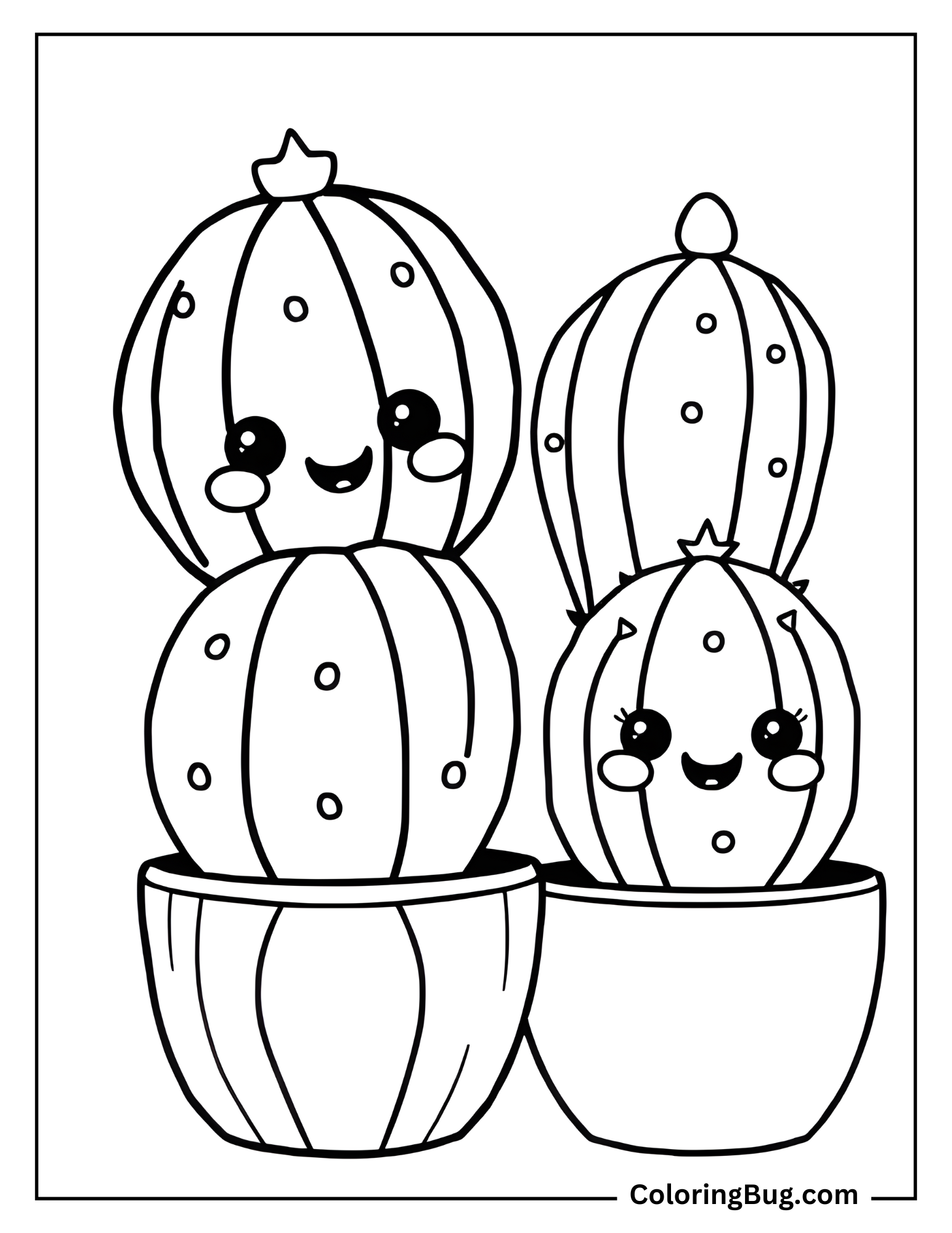 Two Cute Cactus in Pot Coloring Sheet