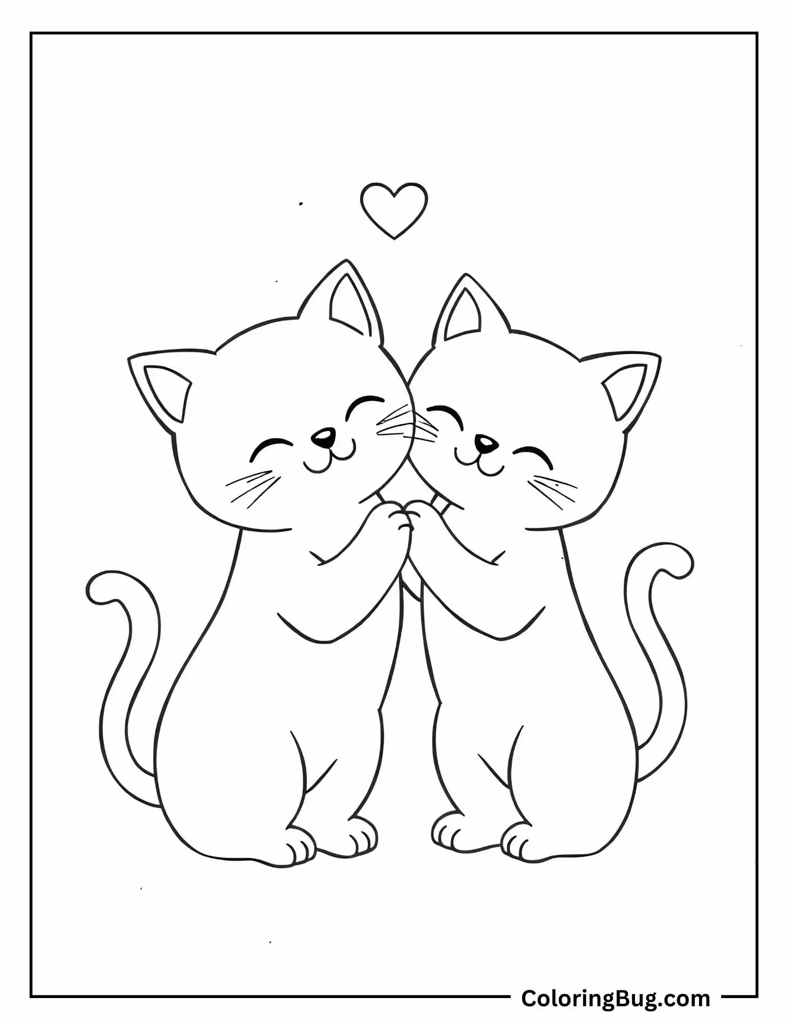 Two Kawaii Cat In Love Coloring Sheet