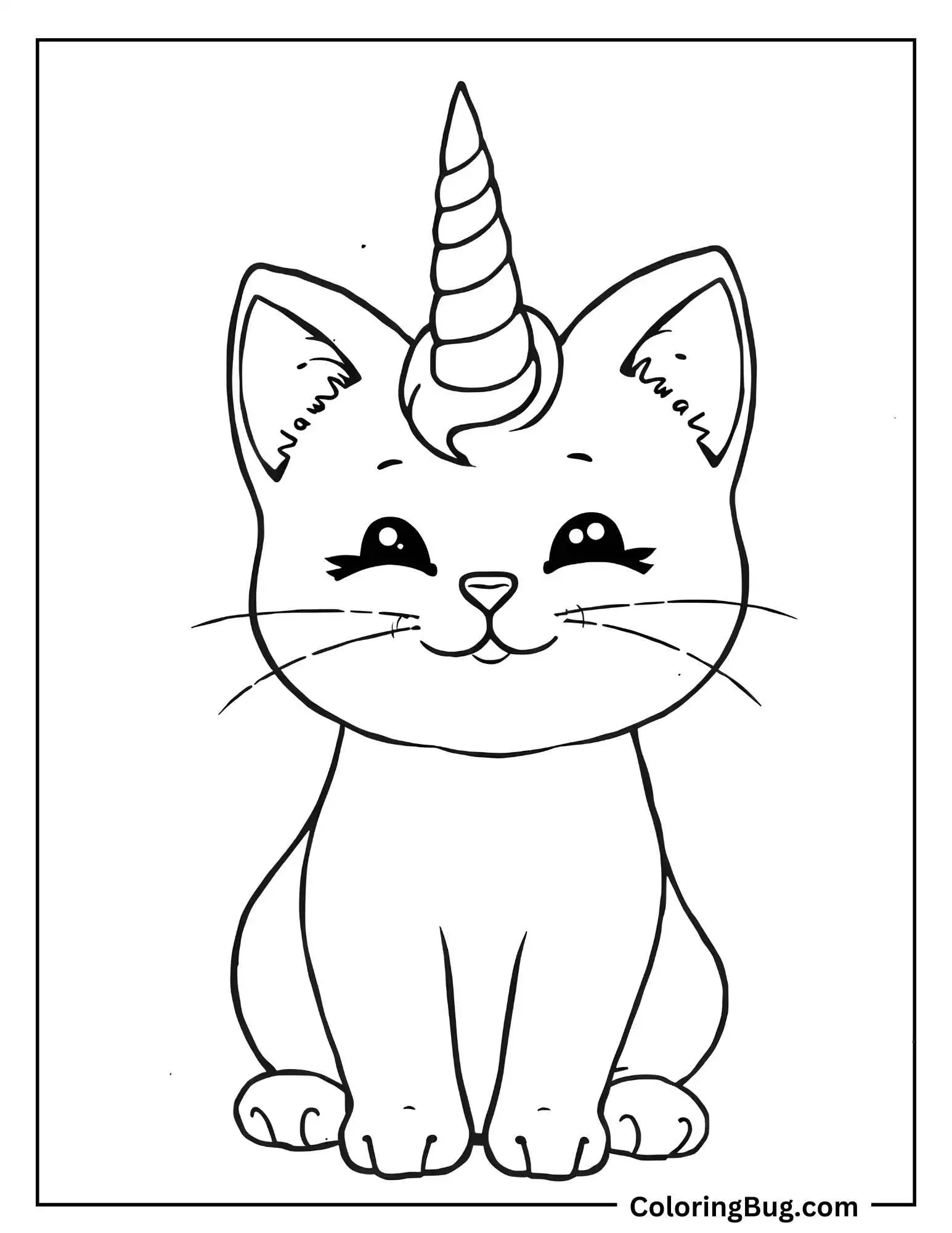 Unicorn Kawaii Cat Coloring Sheet