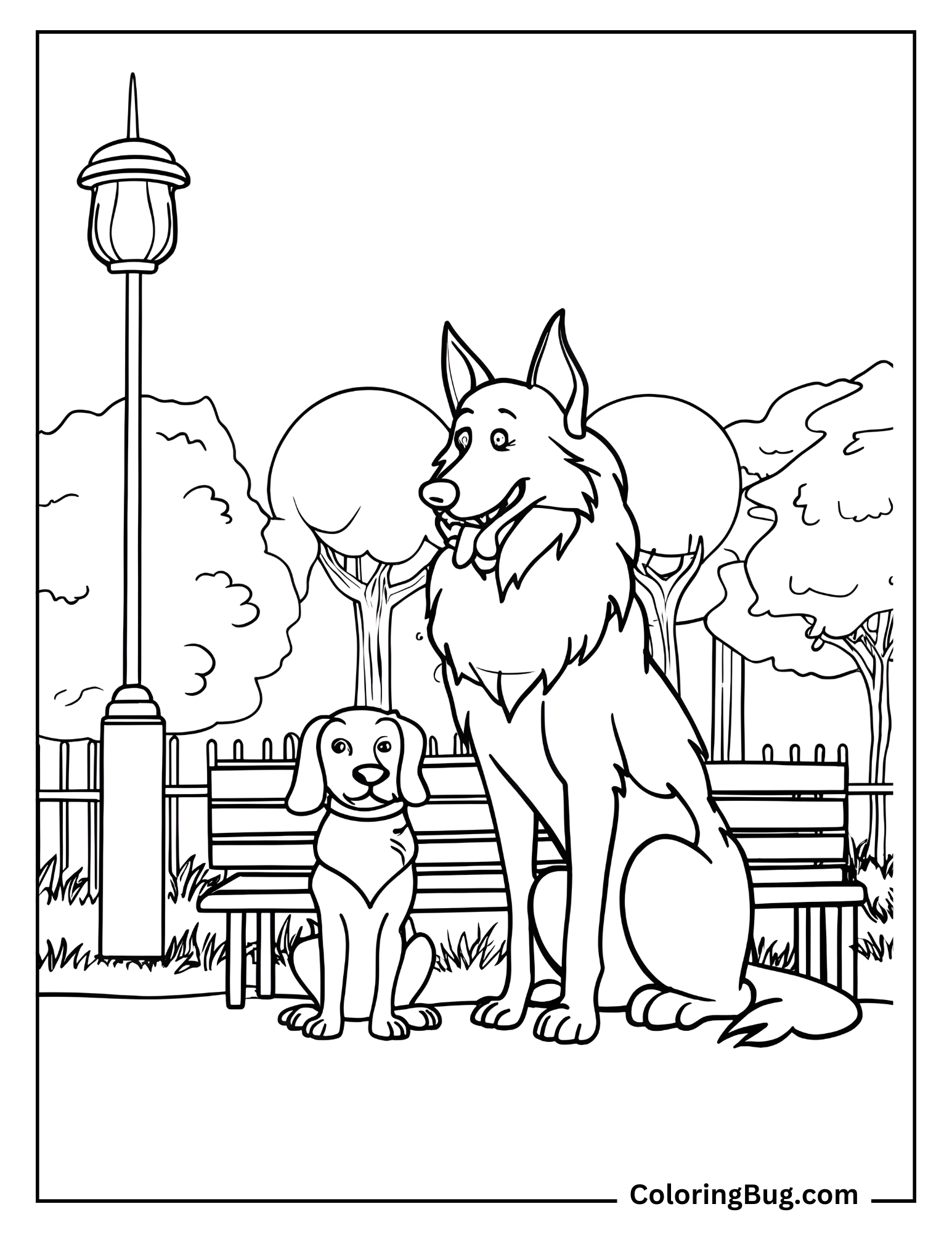 Wolf With Dog Coloring sheet