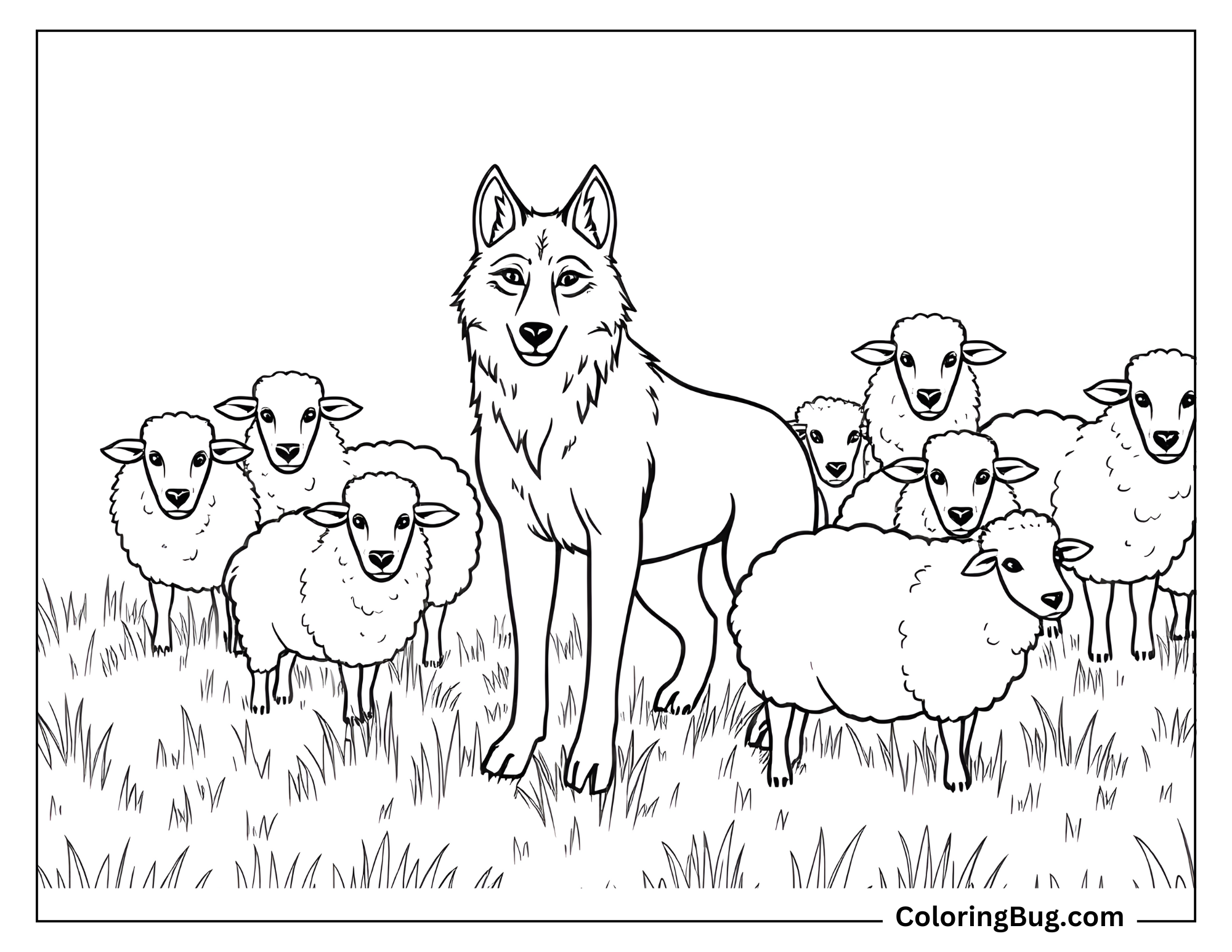 Wolf With Sheep Coloring Sheet