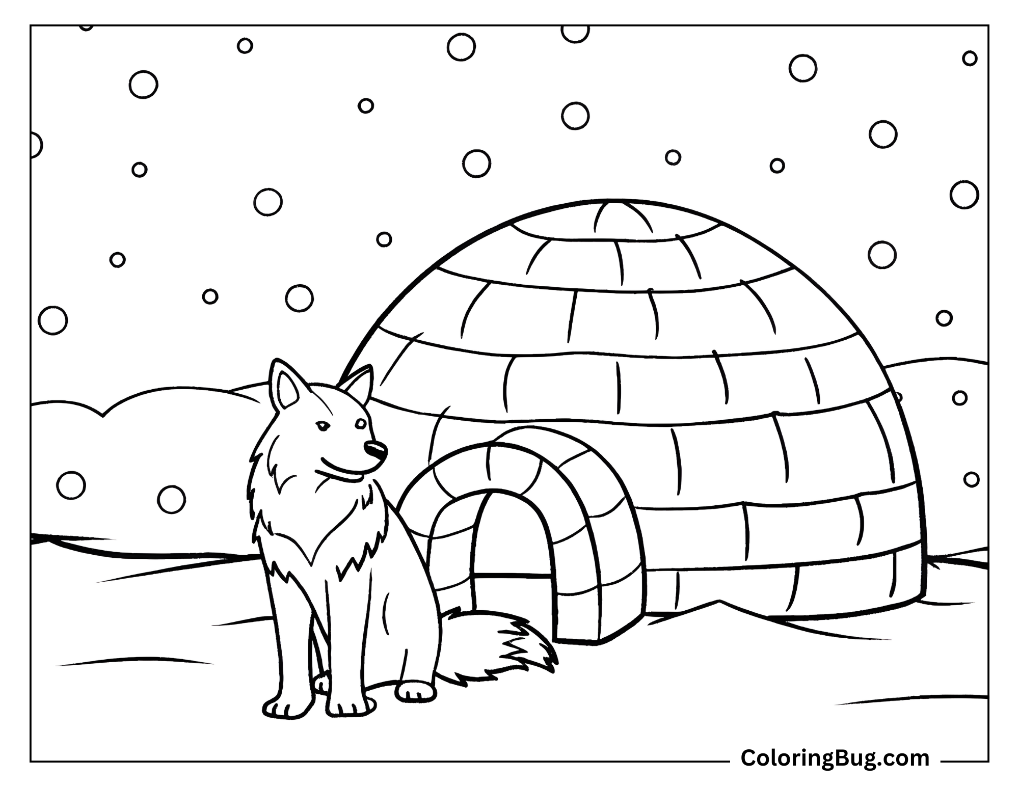Wolf in Front of Igloo Coloring Sheet