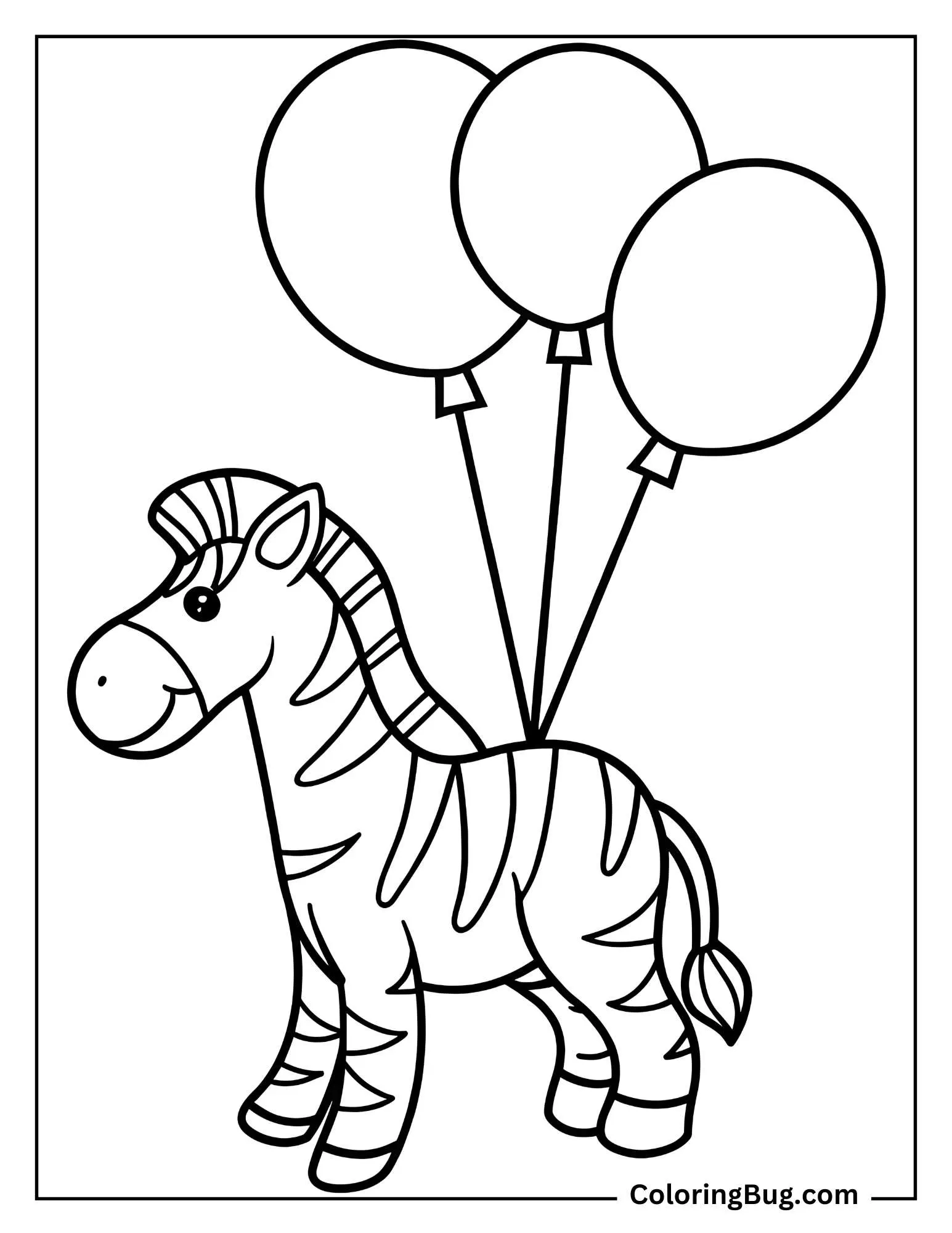 Zebra With Balloons Coloring Sheet