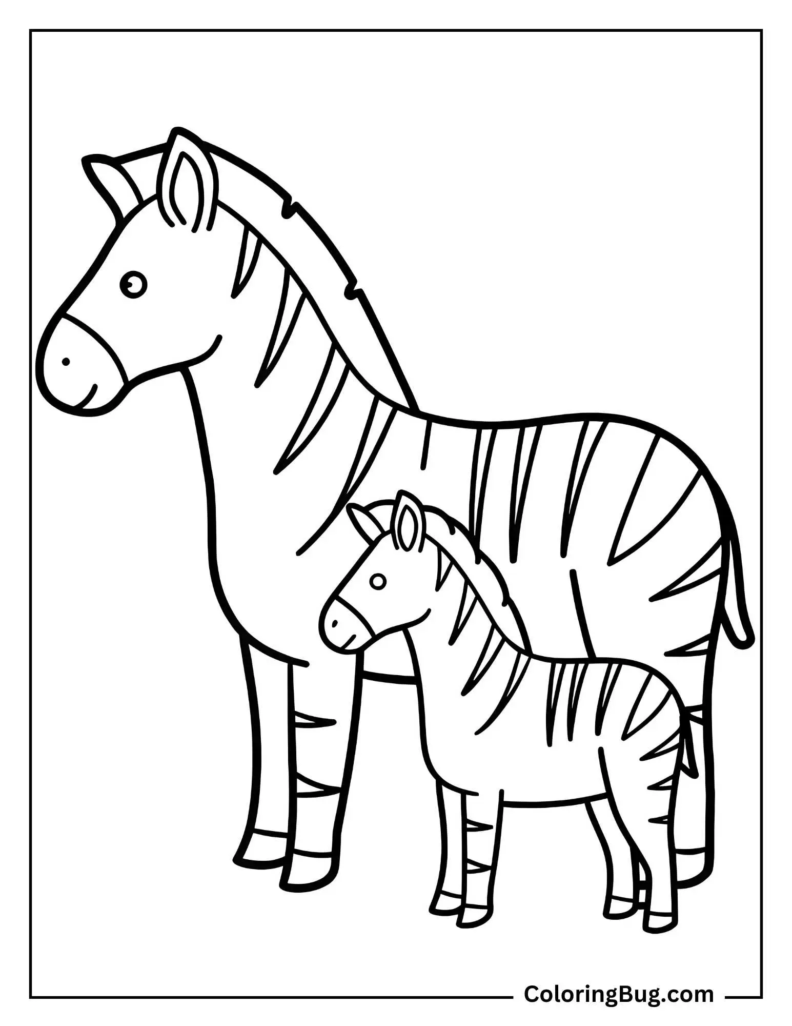 Zebra With its Baby Coloring Sheet