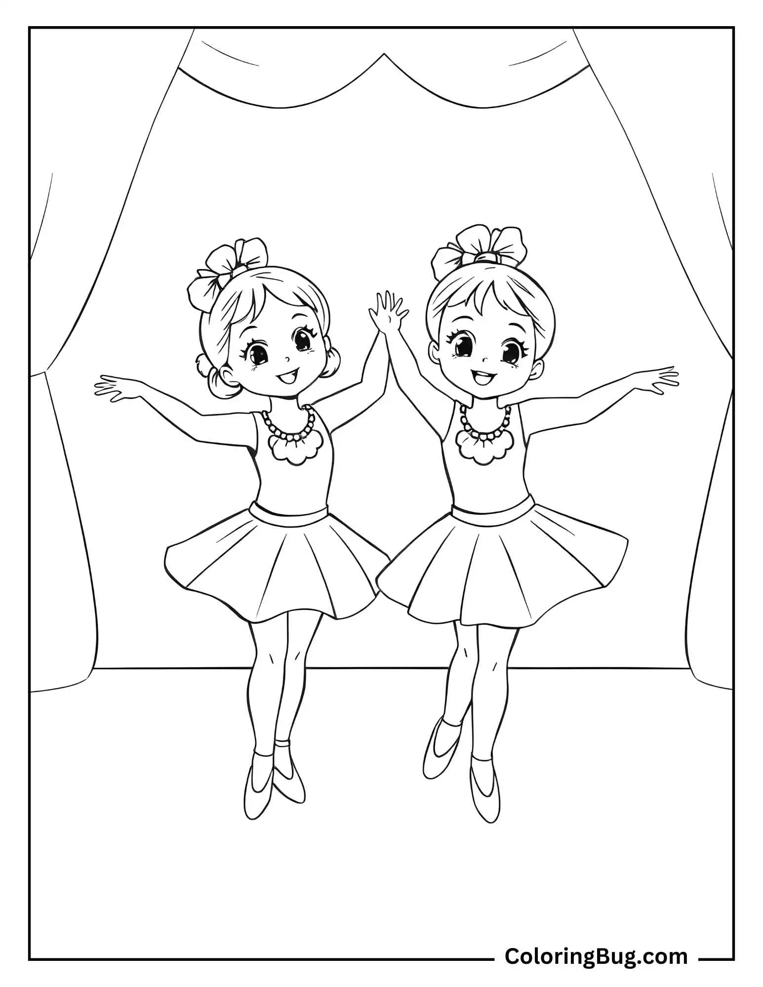 2 Cute Girls Doing Ballet Coloring Sheet