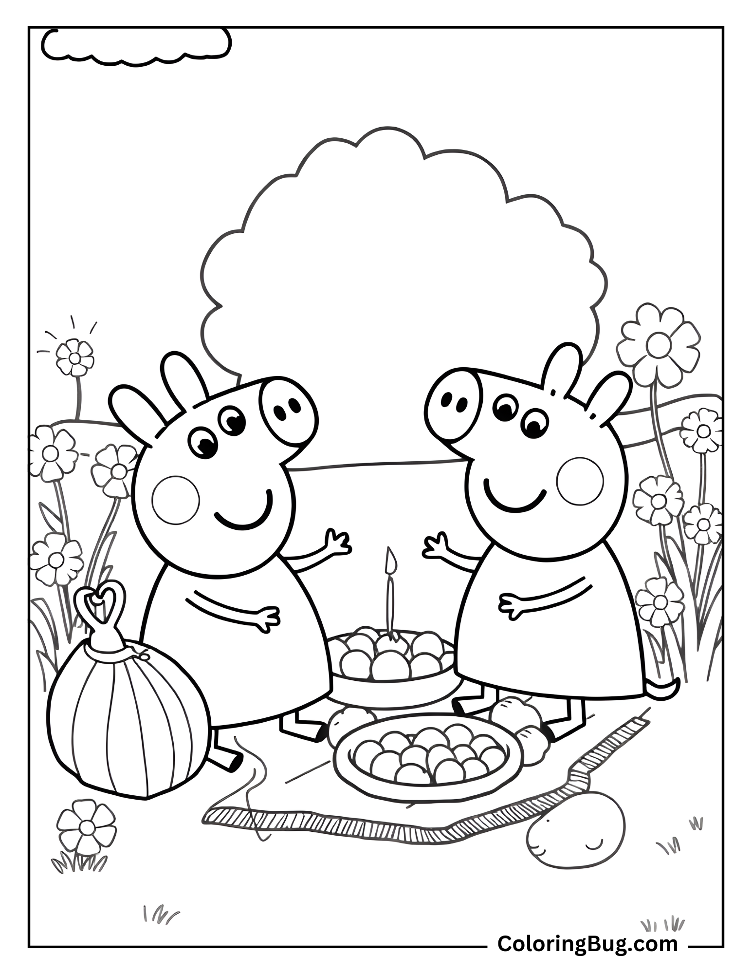2 Cute Peppa Pigs Having Picnic coloring Sheet