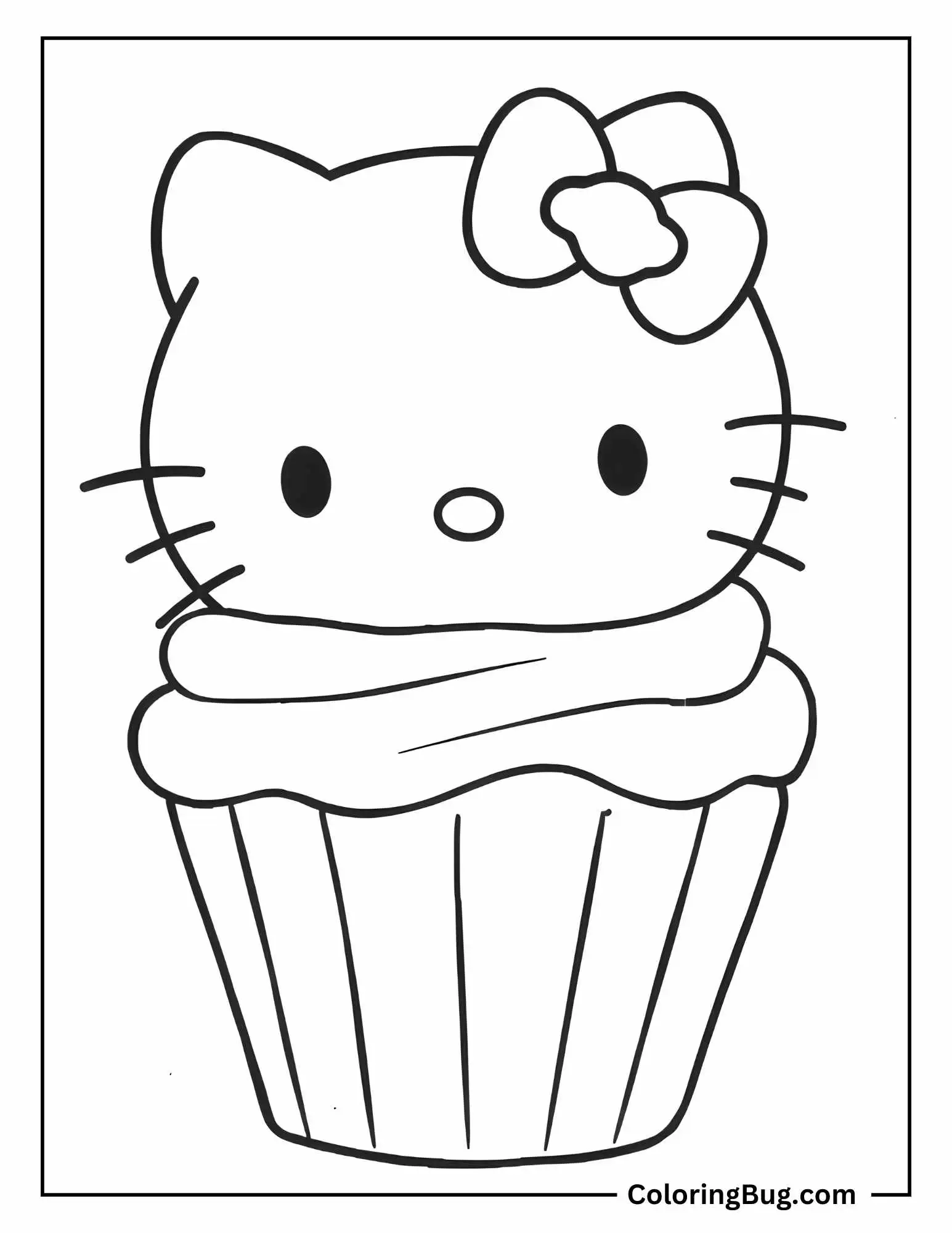 Adorable Hello Kitty Cupcake Coloring Sheet