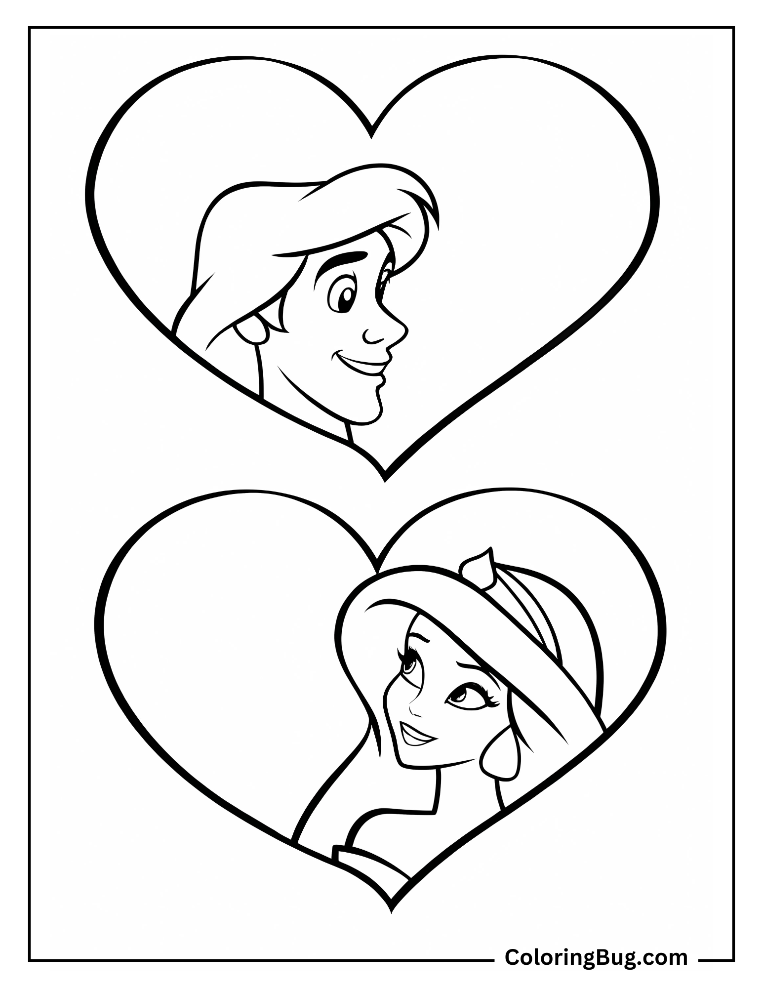 Aladdin and Jasmine in Heart Coloring Sheet