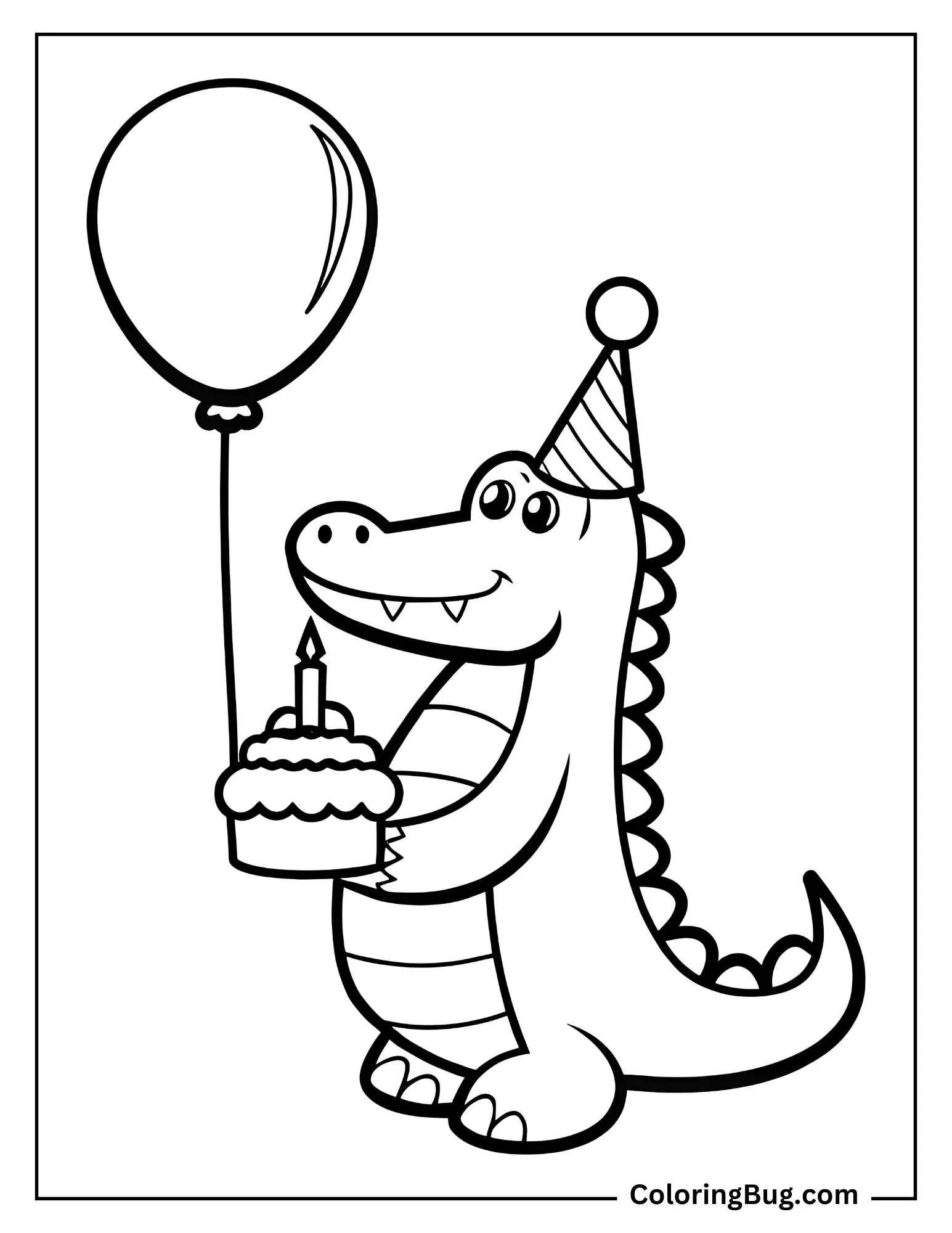 Alligator Celebrating Birthday Coloring Sheet
