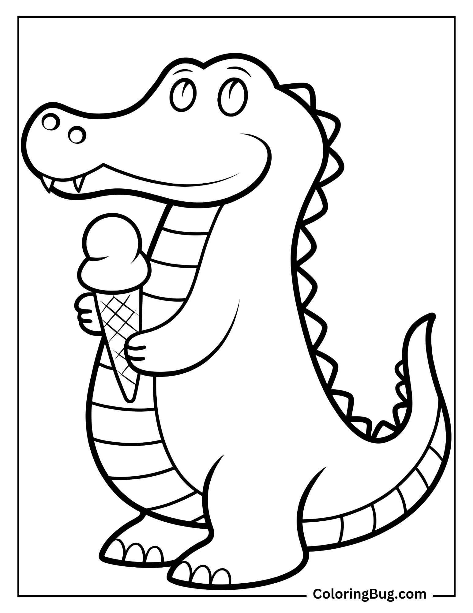 Alligator Holding Ice Cream  Coloring Sheet