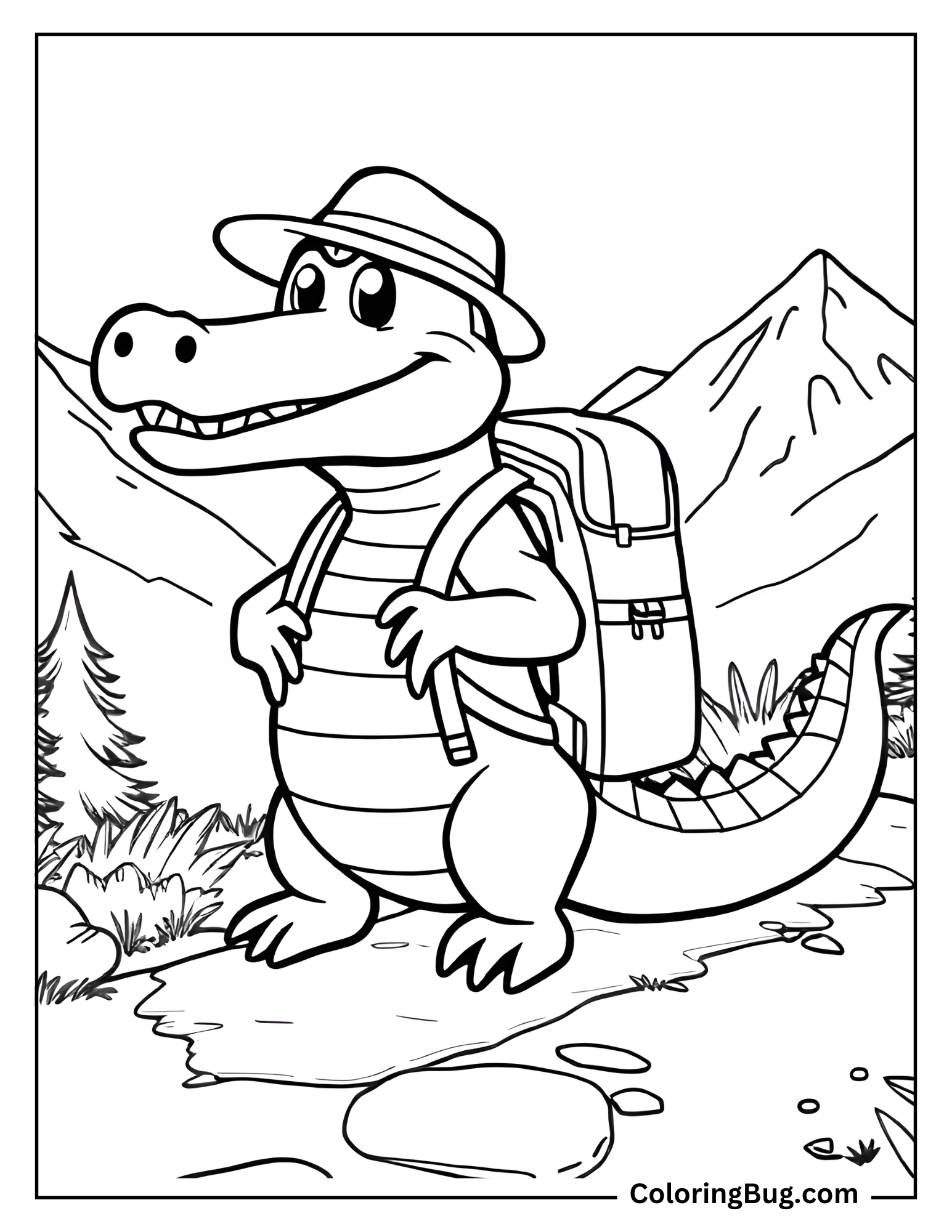 Alligator on Mountain Trail Coloring Sheet