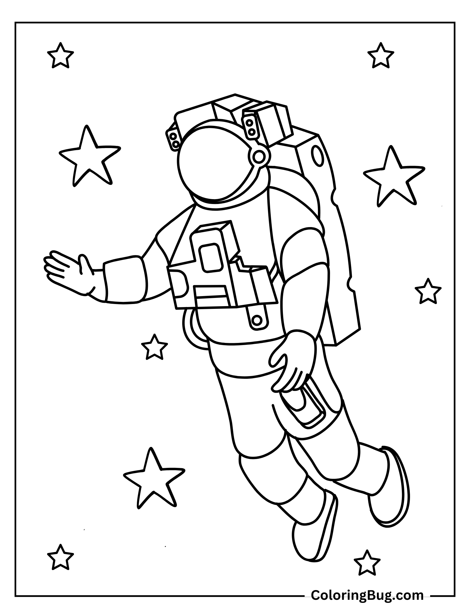 Astronaut Flying Between Stars Coloring Sheet