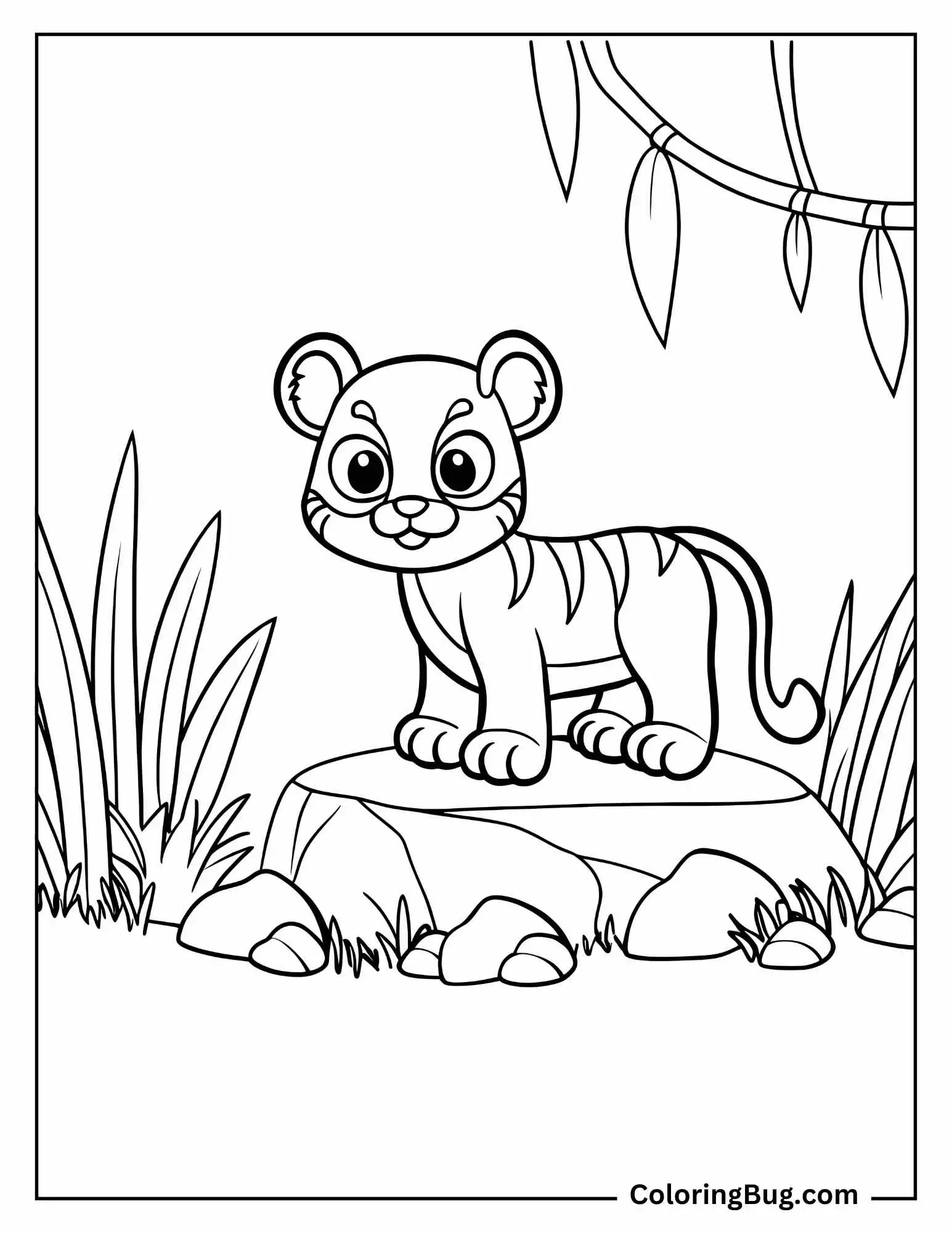 Baby Cheetah Standing on Rock Coloring Sheet 